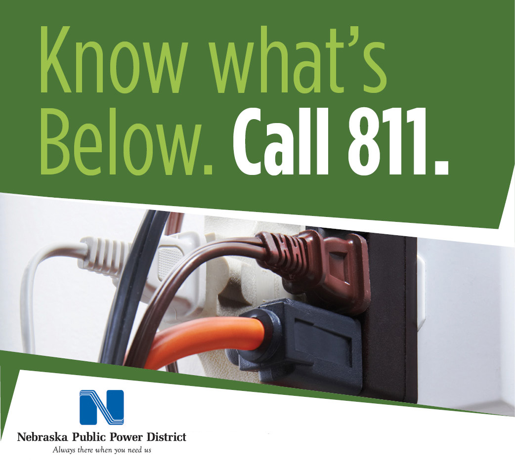 One simple call to @NE1Call before tackling your next digging project can help protect you from injury and expense. This free service locates all underground public utilities and keeps you and your neighbors safe. #DigSafe #NPPD #PublicPower