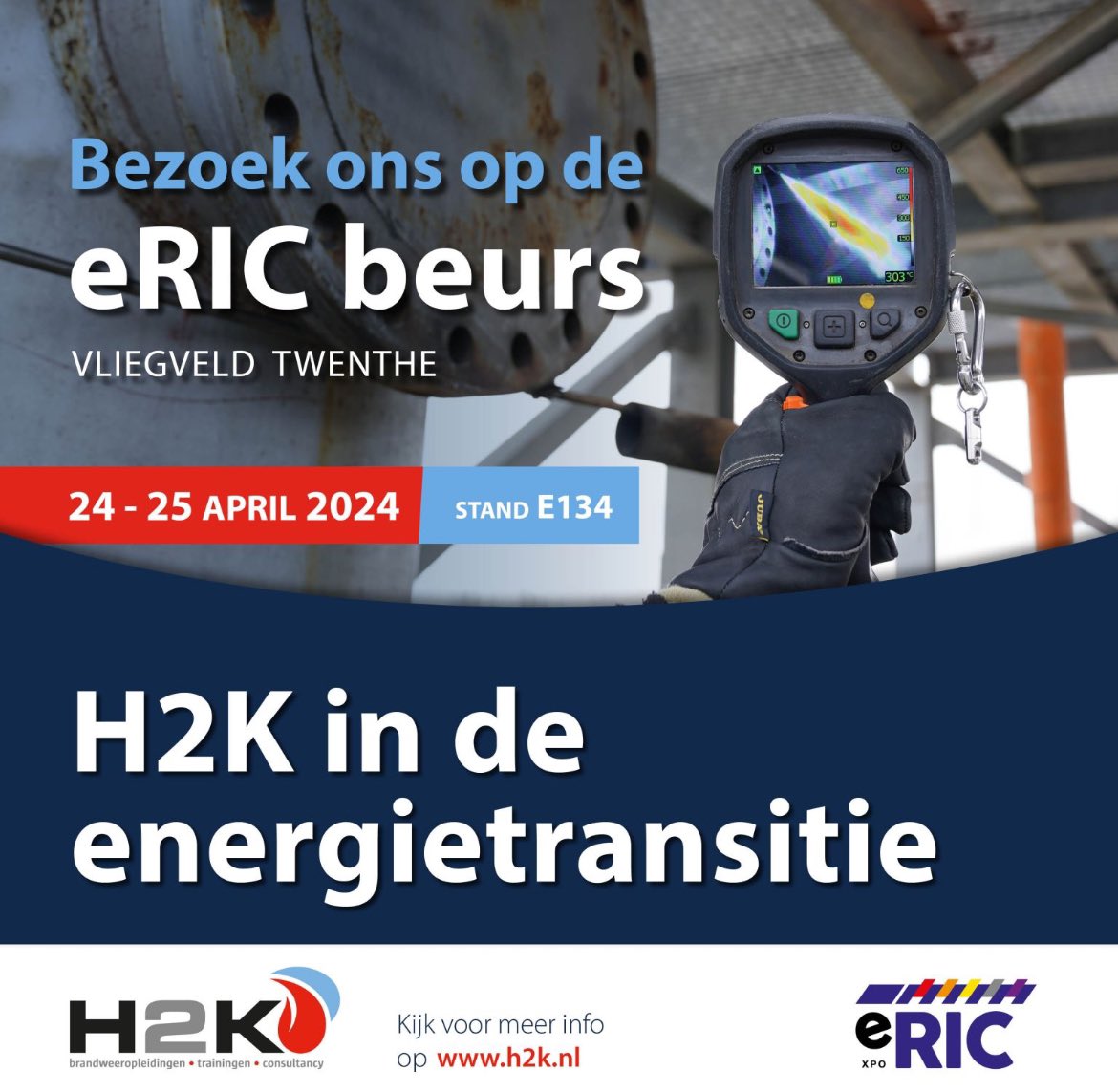 Op 24 en 25 april wordt de eRIC georganiseerd op Vliegveld Twenthe Evenementenlocatie. <a href="/H2KSchiedam/">H2K Vlaardingen</a> is daar uiteraard bij aanwezig. 
👉Voor gratis kaarten exporic.nl/nl. 
#eRIC2024 #energietransitie #ammoniak #waterstof #repressiefoptredenbijelektriciteit #trainingen