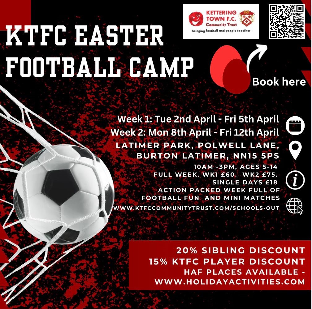KTFC's Easter Holiday Camps are nearly upon us. HAF places also available to those children who qualify for free school meals. Book now, for your child to have the ultimate fun &amp; friendly football experience, with our fully qualified FA coaches ready to help them learn new skills