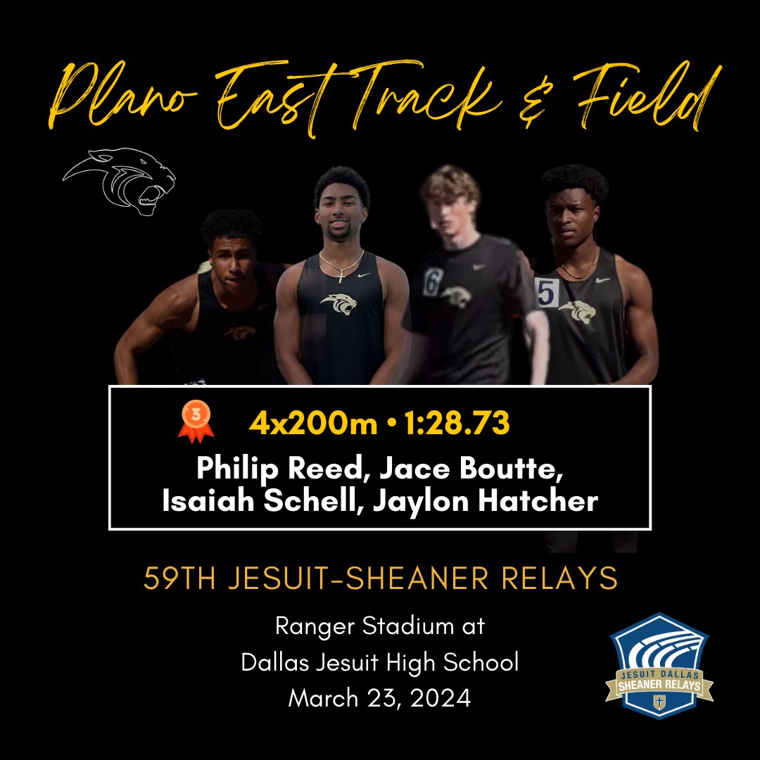 Our Boys placed🥉in the 4x200m at the Jesuit-Sheaner Relays ‼️ @PISDAthDept @EastPanthers1 @CoachReedXCTF