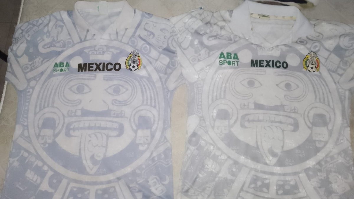 #AbaSport 1997 #Mexico most iconic #kits have some differences despite both being authentic.
We sold those two shirts that are clearly different in the grey tone. The Aba Sport badge size also slightly changes.
This is explained by fabric variation and place of manufacture too.