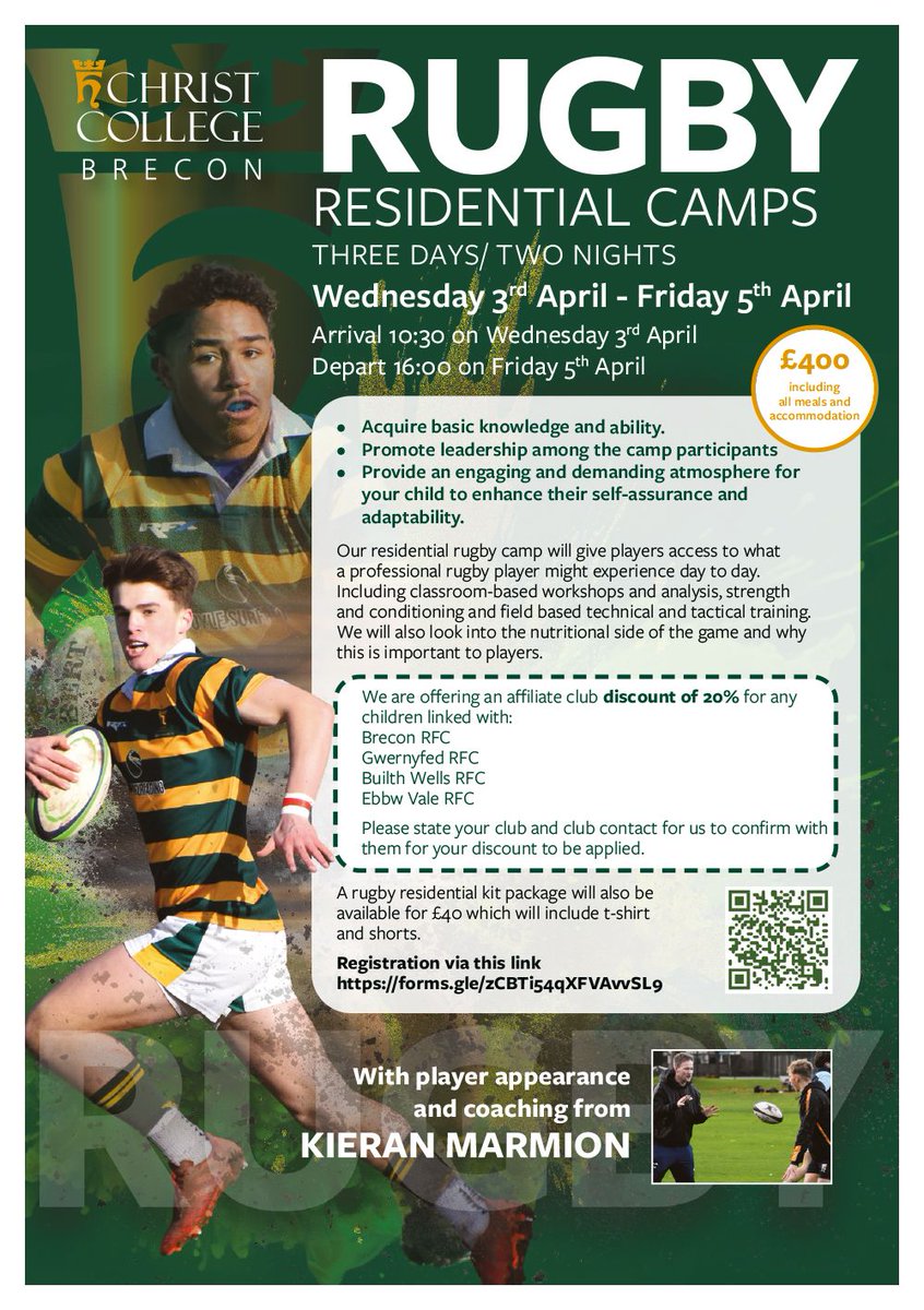 Residential Training Camp Information from our rugby partner, @Sports_CCB Wednesday 3rd April to Friday 5th April 20% discount for children linked to Ebbw Vale RFC