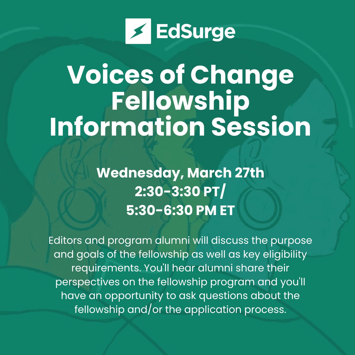 📢 Don't miss our Voices of Change Fellowship Info Session on March 27th, 4:30-5:30 PM CT! Learn about the fellowship, eligibility, and application process. 🗓️ Reserve your spot now! bit.ly/3wTUwAb
