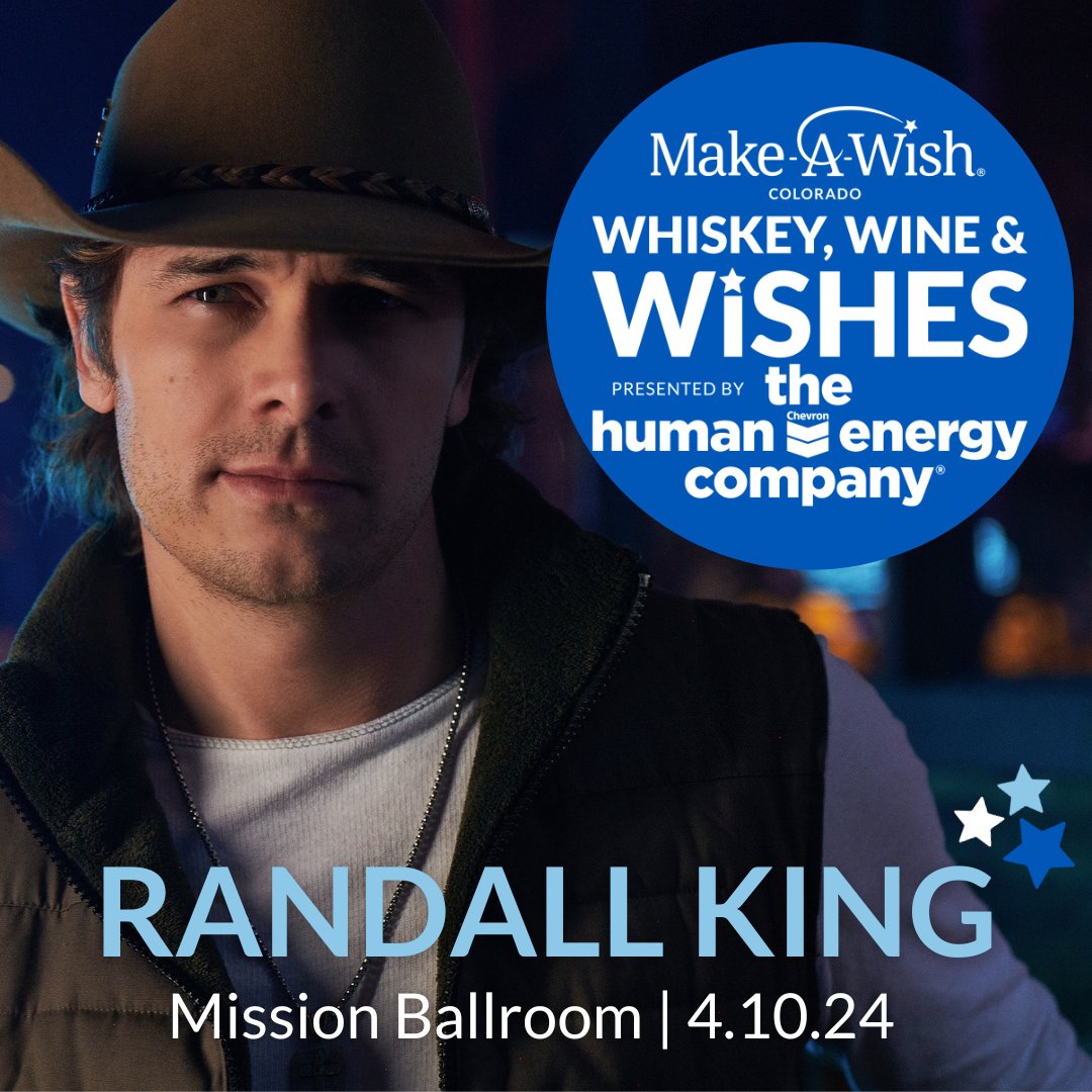 Our headliner for Whiskey, Wine & Wishes presented by @Chevron will be @RandallKingBand! Recently named Apple Music's Country Riser of the Month & A Country Artist to Watch by Pandora, The Boot & Country Now, you can see him LIVE on 4.10! Tix available at: bit.ly/whiskeywine24