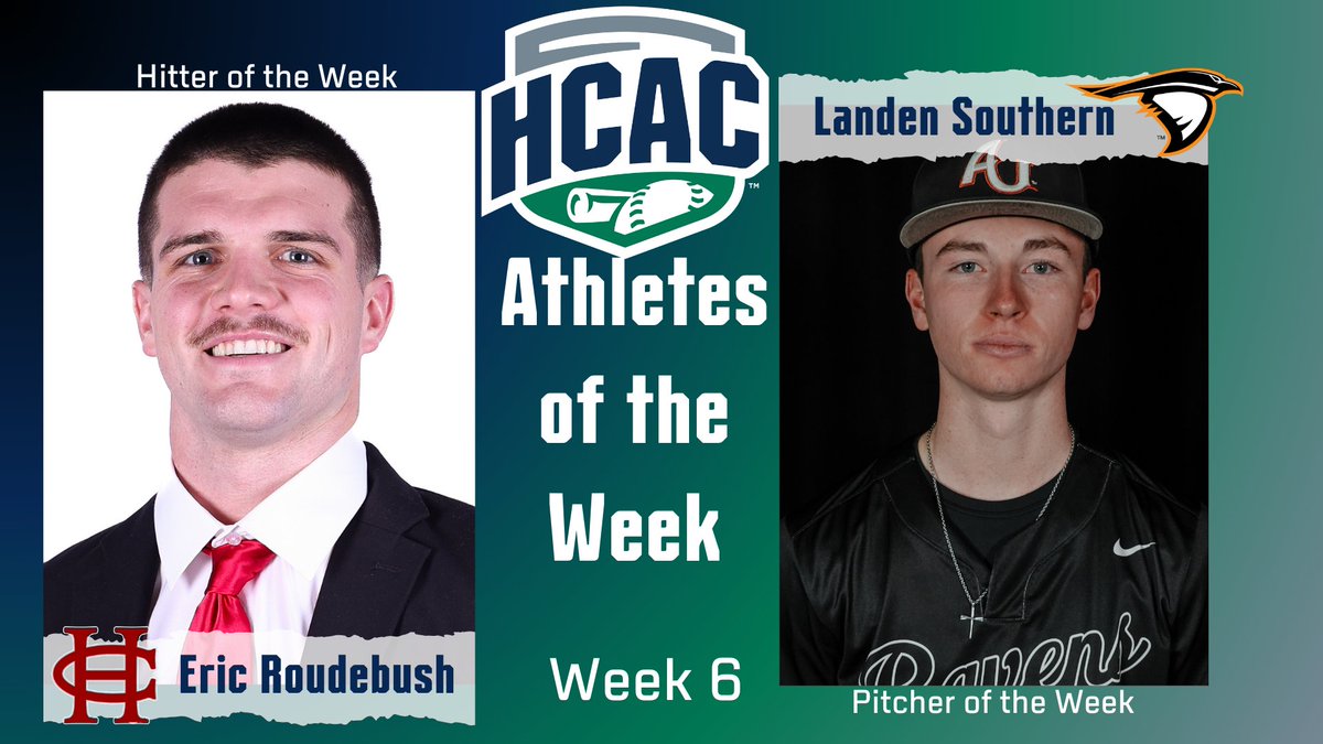 Heartland Collegiate Athletic Conference (@hcacdiii) on Twitter photo HCAC Baseball | Athletes of the Week
Congrats to the Baseball Athletes of the Week:
Pitcher: Landen Southern, <a href="/AthleticsAU/">Anderson Athletics</a>
Hitter: Eric Roudebush, <a href="/HanoverPanthers/">Hanover Panthers</a>
Full Release: tinyurl.com/4yk7jxfk
#TheHeartofD3 | #D3Baseball HCAC Baseball | Athletes of the Week
Congrats to the Baseball Athletes of the Week:
Pitcher: Landen Southern, <a href="/AthleticsAU/">Anderson Athletics</a>
Hitter: Eric Roudebush, <a href="/HanoverPanthers/">Hanover Panthers</a>
Full Release: tinyurl.com/4yk7jxfk
#TheHeartofD3 | #D3Baseball