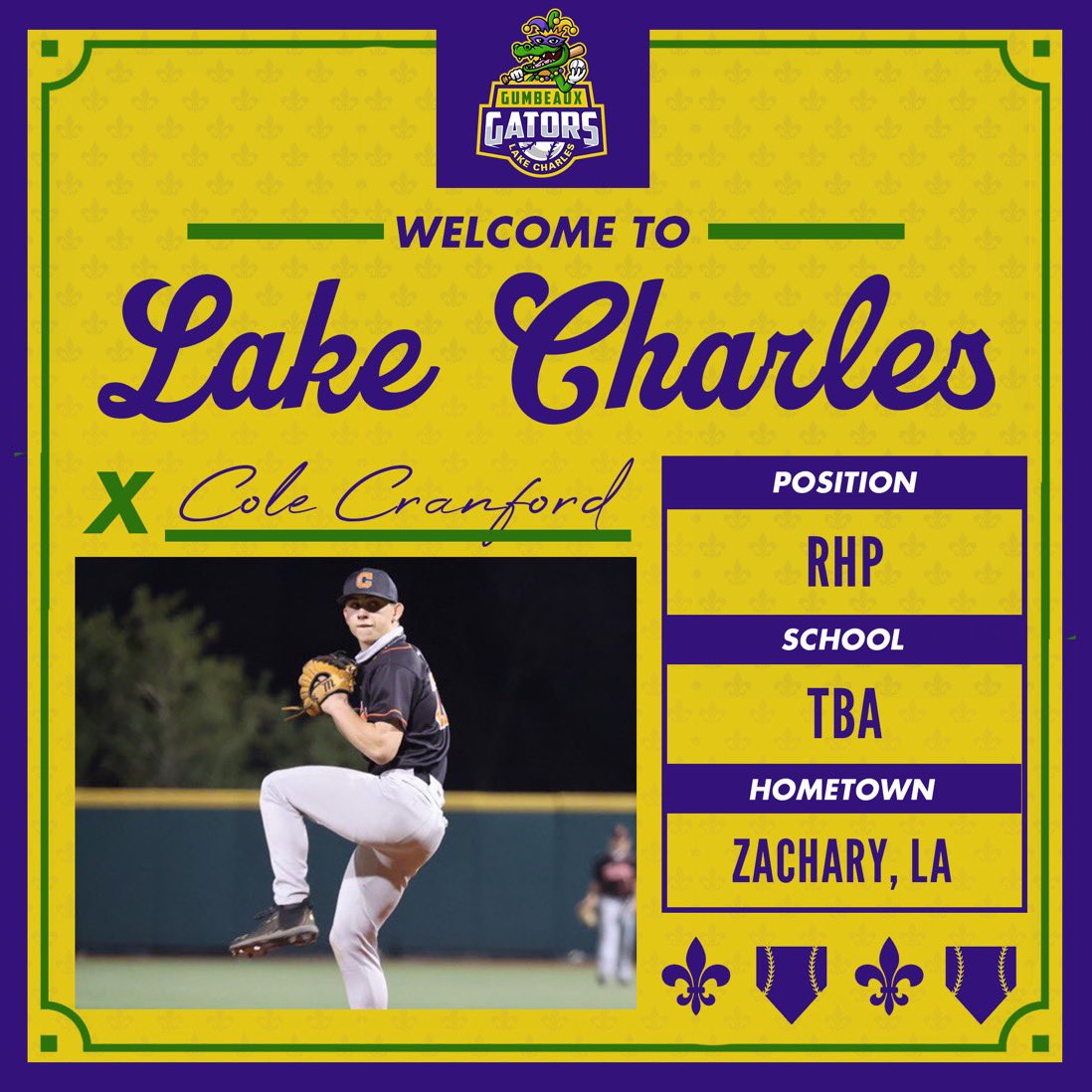 gumbeauxgators's tweet photo. Welcome to Lake Charles, Cole Cranford! πβΎοΈ
Cranford is a native of Zachary, La, and a 2023 graduate of Catholic-BR High School. He is a right-handed pitched that will add some more depth to the pitching staff.
#gumbeauxgators #geauxgators https://t.co/IPY5Tibi63