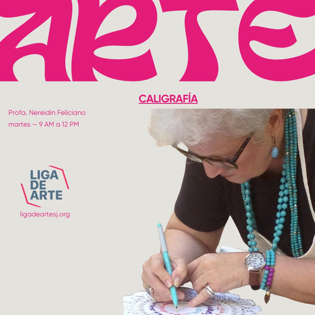 ✨🖌️ 𝐂𝐚𝐥𝐢𝐠𝐫𝐚𝐟𝐢́𝐚 Todos los martes la experta calígrafa y profesora Nereidín Feliciano ofrece su taller de 𝐂𝐚𝐥𝐢𝐠𝐫𝐚𝐟í𝐚. Aprende este hermoso arte de crear letras y palabras. Visita 🔗 ligadeartesj.org. 
#Caligrafía #ExploraTuCreatividad #MatrículaAbierta