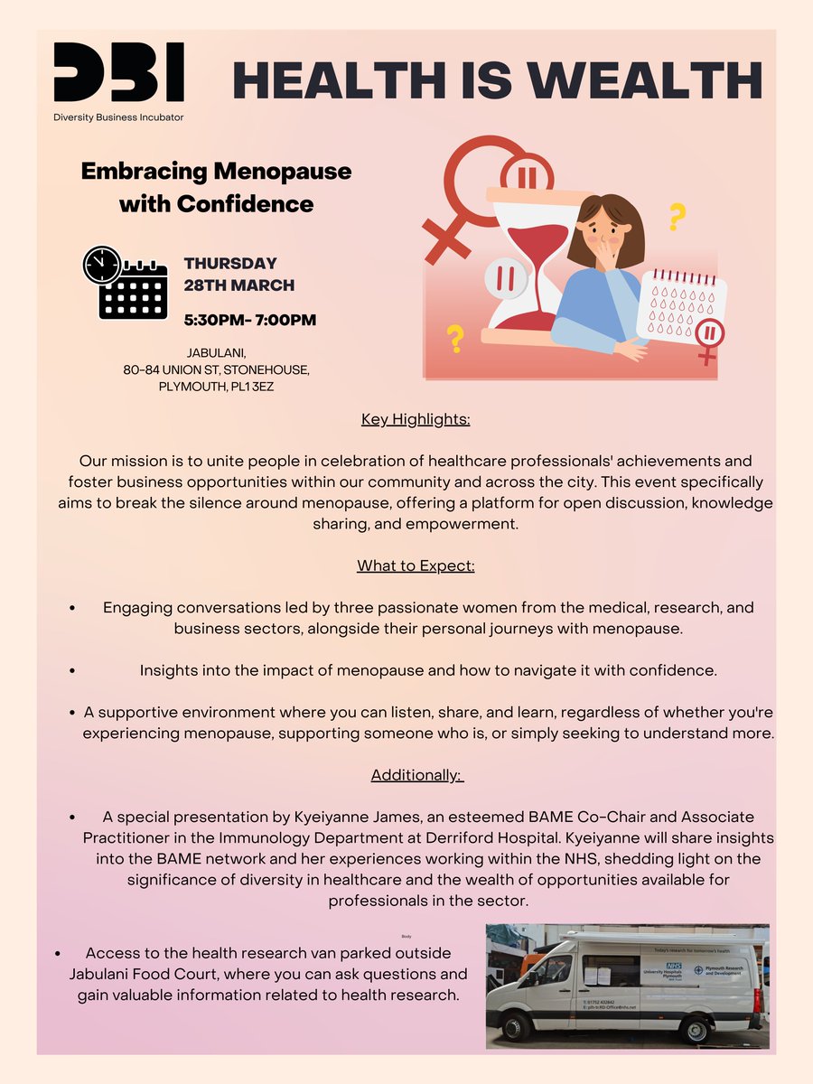 DBI_UK's tweet photo. Join us this Thursday at "Health is Wealth: Embracing Menopause with Confidence." Discover strategies to manage symptoms, hear from expert speakers, and connect with others on the same journey. Book now: https://t.co/9CTo3CXhNr #MenopauseConfidence #HealthIs Wealth https://t.co/T2yxzbHYmC