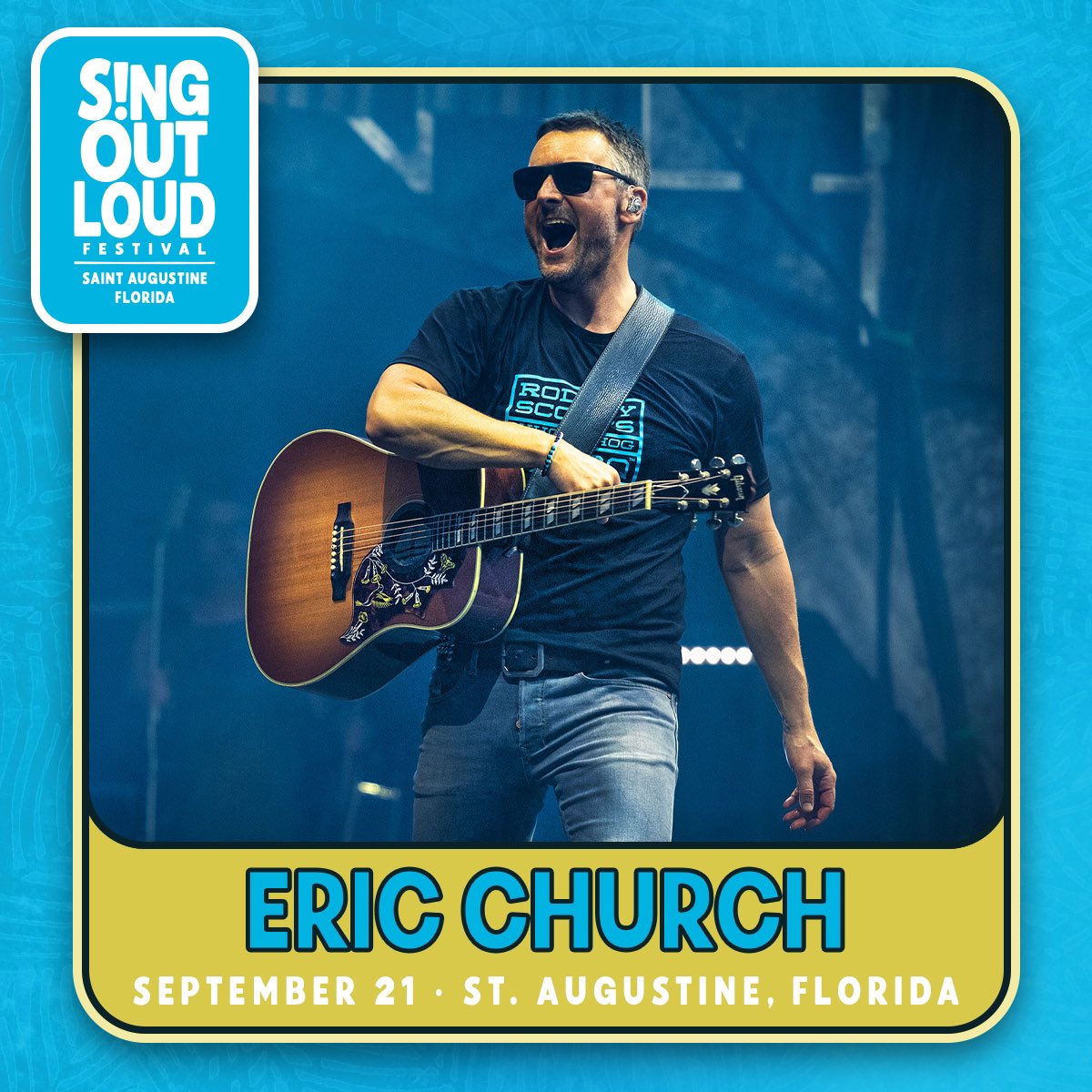 Eric is set to headline the @singoutloudfest this September in St. Augustine, Florida. Mark the date: September 21, 2024. General on sale begins this Friday, March 29th at 10am ET.