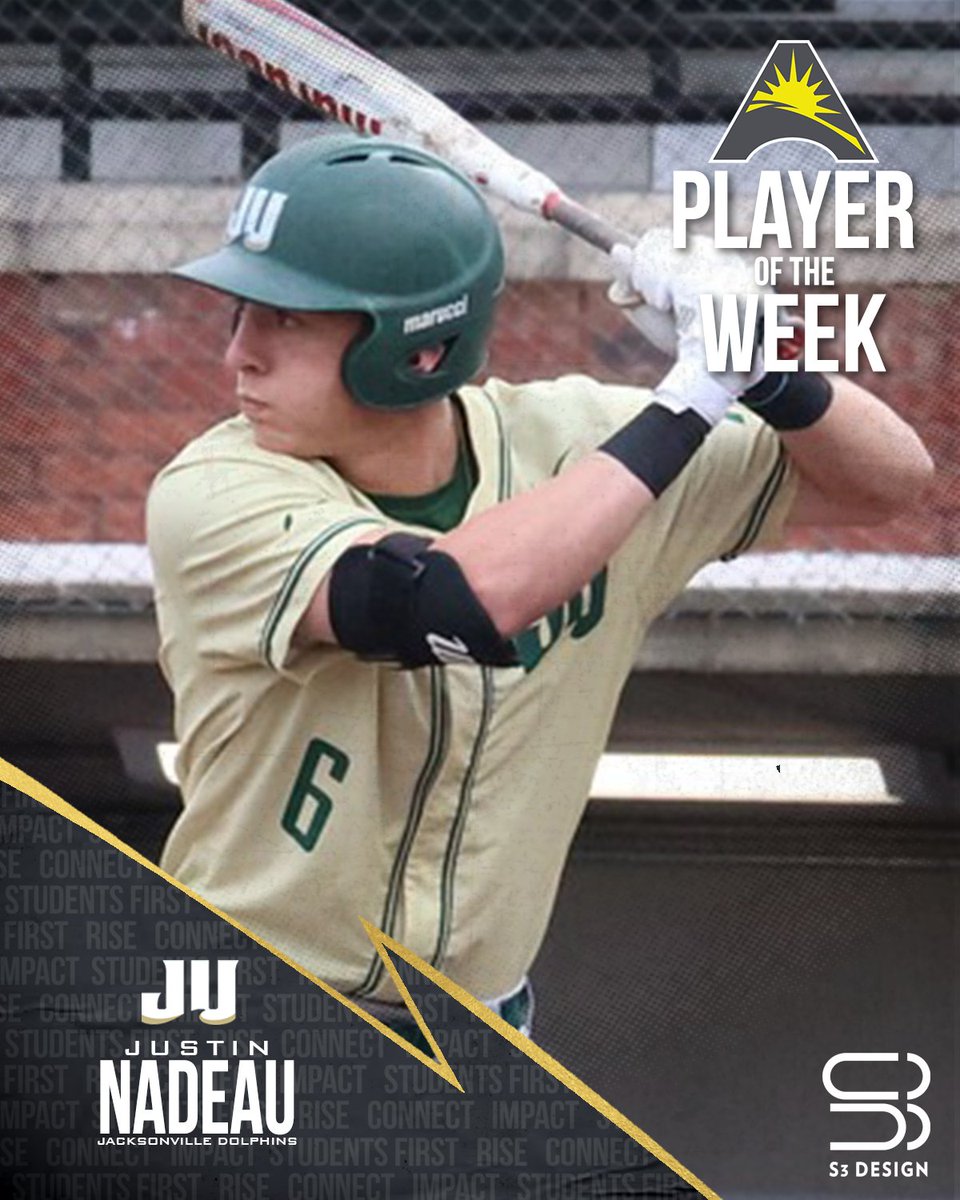 The #ASUNBSB Player of the Week! ⤵️⚾️ 🟢Justin Nadeau, @JUBaseball 📰 | asunsports.org/news/2024/3/24… #ASUNBuilt | #JUPhinsUp 🐬