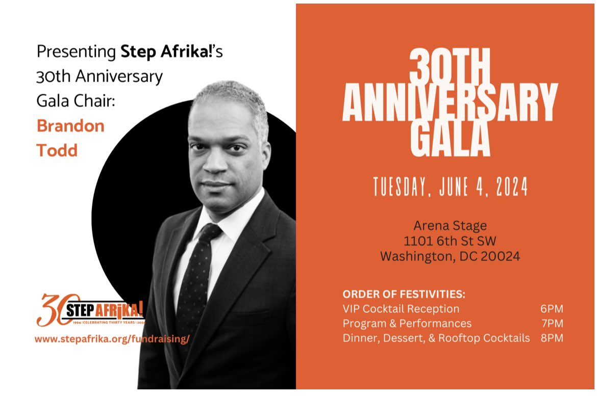 I'm honored to announce that I'll be serving as the gala Chair for Step Afrika's 30th Anniversary celebration! On Tuesday, June 4th, we're celebrating 30 years of this incredible organization. Get your tickets today and join us for what promises to be a memorable event! Visit