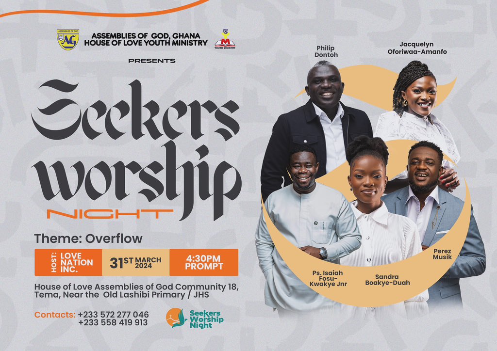 0️⃣6️⃣ days more to Seekers Worship Night 2024🎊🎊

After Christ’s resurrection, we ought to worship and praise His Holy Name. Come join us as we worship and praise God. 
It’s gonna be a time of our lives. See you there!!!!!

#overflow
#SWN24
#seekersworship
#seekersworshipnight