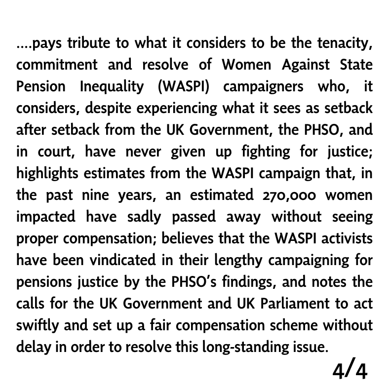 🐝 I’ve lodged a motion in the Scottish Parliament regarding the #WASPI campaign and the PHSO report. Although a matter for the UK Government & UK Parliament, the @ScotParl should come together standing in support of the 1950s-born women impacted. 🏷️ @WASPI_Campaign @waspigl1