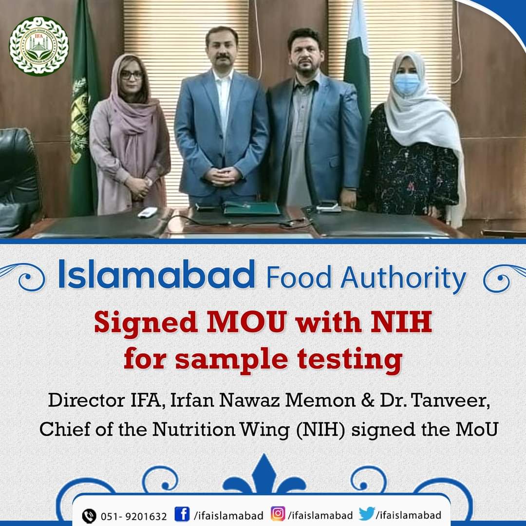 The Islamabad Food Authority is taking a new initiative to combat adulteration. An MOU has been signed between the Islamabad Food Authority and the NIH to test the food Samples @dcislamabad @rmwaq
