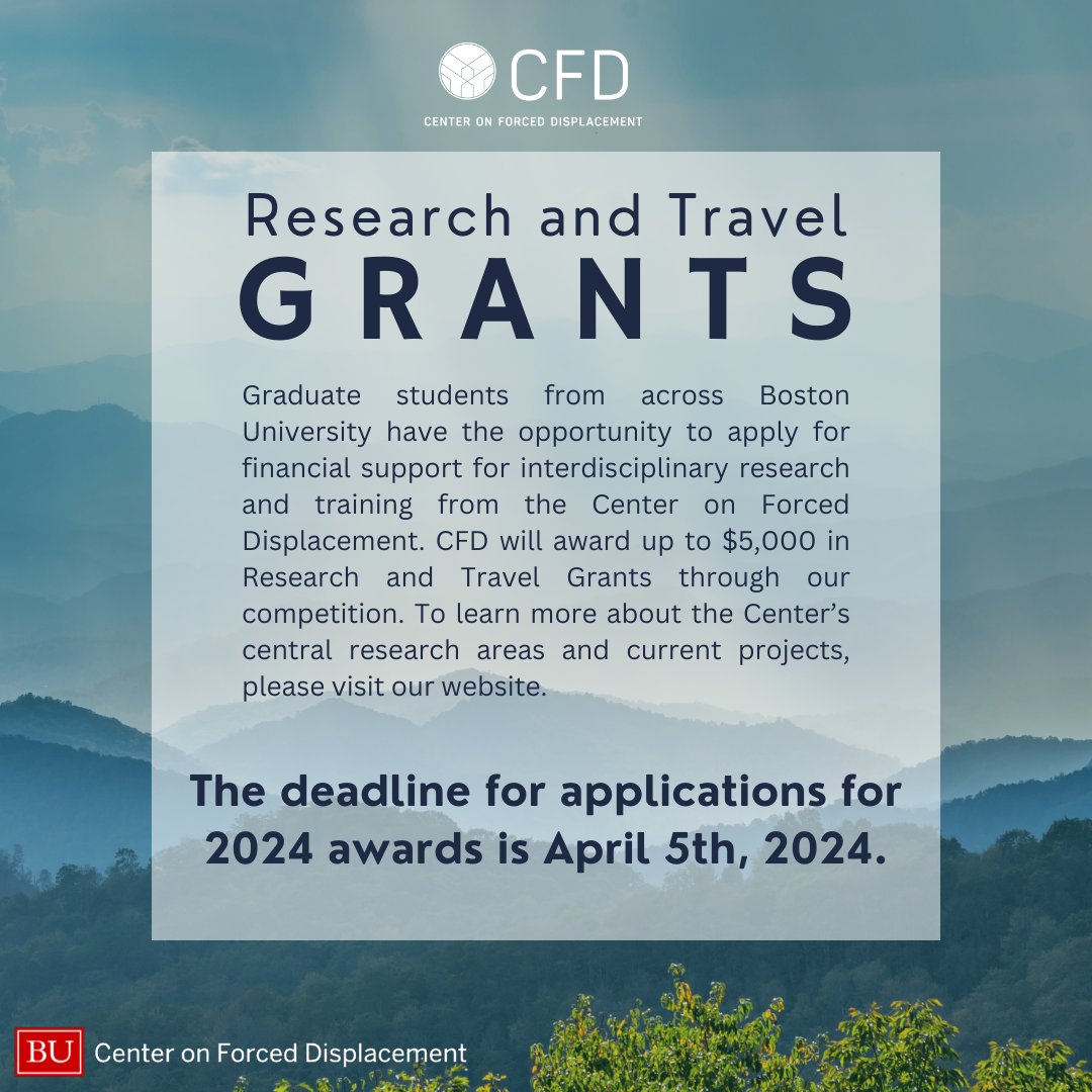 CFD has opened applications for 2024 Graduate Research and Travel Grants. More information and application instructions can be found here: bu.edu/cfd/graduate-r…