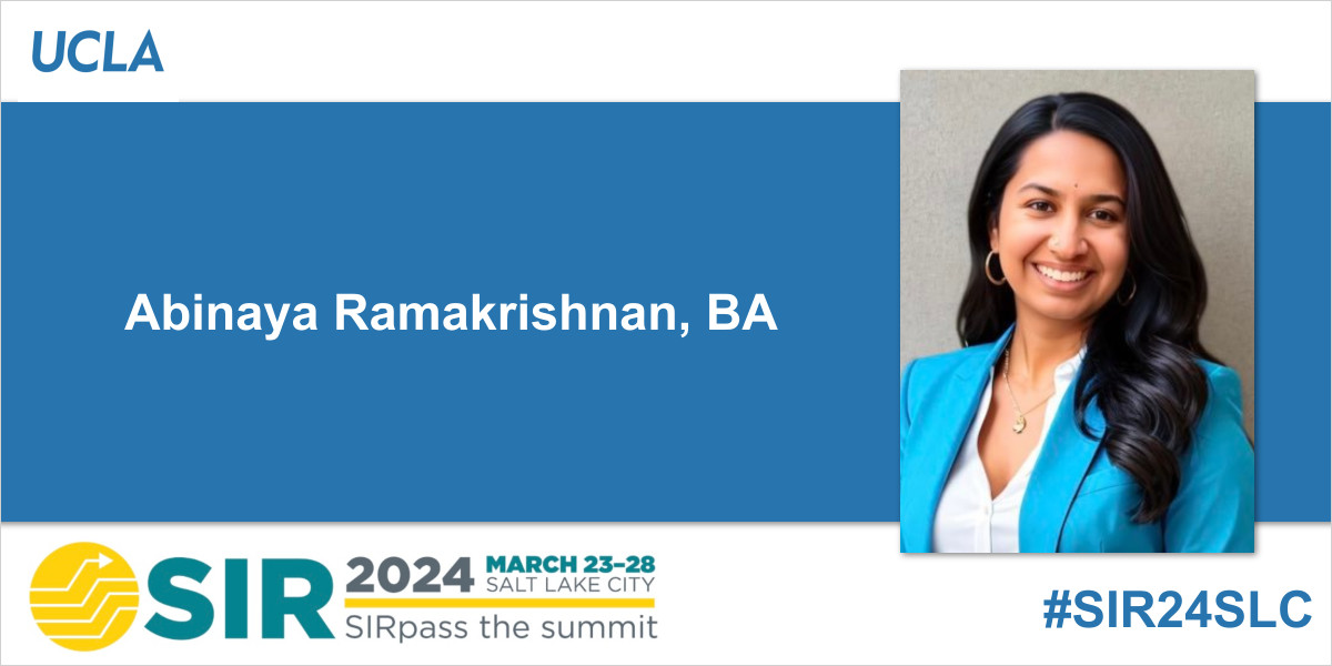 UCLA Radiology (@radiologyucla) on Twitter photo Congrats to <a href="/RadiologyUcla/">UCLA Radiology</a>'s <a href="/AMRamakrishnan/">Abinaya Ramakrishnan</a> who's been awarded the SIR Foundation Dr. Constantin Cope Medical Student Research Award! Her research compares outcomes between Rheolytic Thrombectomy & Large Bore Mechanical Thrombectomy for Acute Deep Venous Thrombosis. 👏 #SIR24SLC Congrats to <a href="/RadiologyUcla/">UCLA Radiology</a>'s <a href="/AMRamakrishnan/">Abinaya Ramakrishnan</a> who's been awarded the SIR Foundation Dr. Constantin Cope Medical Student Research Award! Her research compares outcomes between Rheolytic Thrombectomy & Large Bore Mechanical Thrombectomy for Acute Deep Venous Thrombosis. 👏 #SIR24SLC