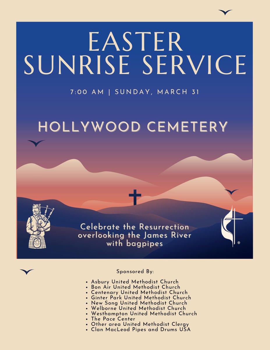Celebrate Easter overlooking the James River! Join us at 7:00 a.m. for a sunrise service this Sunday. 🌅