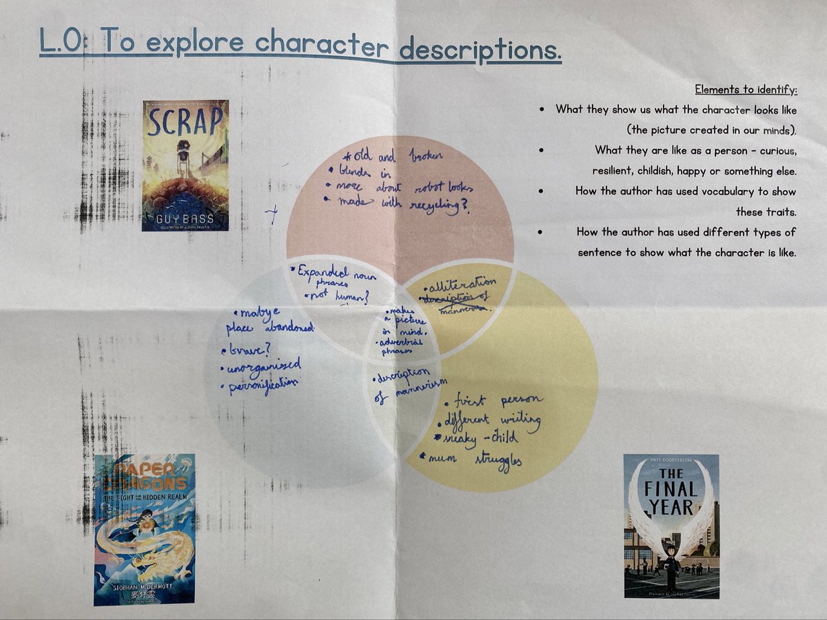 We have been looking at character descriptions linked to The Highwayman so we compared how authors do this differently in some extracts. Worked well, although annoyed the printer was having a moment 😂 @EarlyTrain @GuyBassBooks @SiobhanMcD91