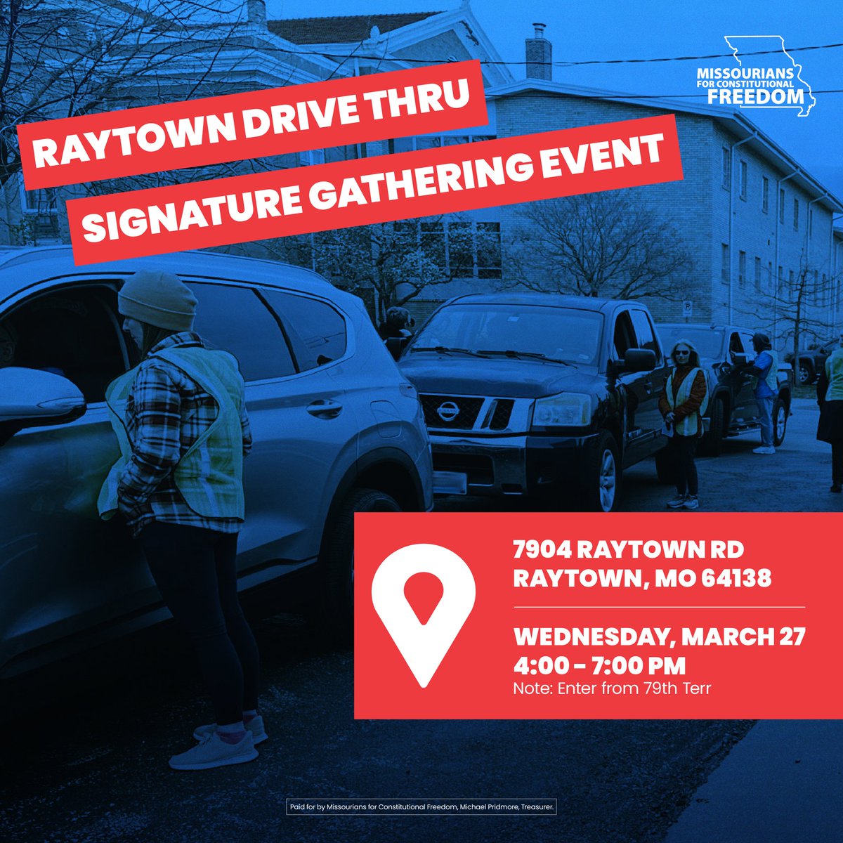 Another opportunity to sign to end the abortion ban in the KC area this week! Stop by the Raytown drive thru signature gathering event this Wednesday, March 27, from 4:00 PM to 7:00 PM. Learn more: mobilize.us/mfcf/event/614…