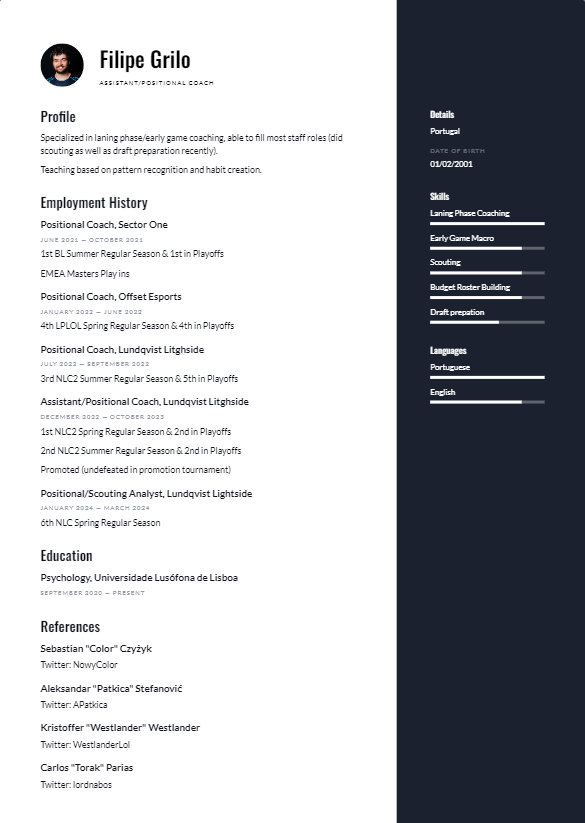 After a disappointing finish to this split with <a href="/LightsideSWE/">Lundqvist Lightside</a>, I'm LFT for Summer
Considering any staff position but mainly interested in teams with EMEA Masters aspirations

Work samples on request

Contact: DM or discord (.cracky)