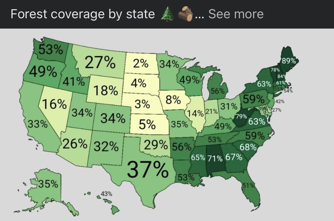 When I was at a Kansas gas station, I was talking with the cashier and said i was from Upstate NY. He then had the audacity to say “look at those things, they’re called trees”. Bro… 63% of my states land is covered by them and only 5% of your states land is 😭😭😭