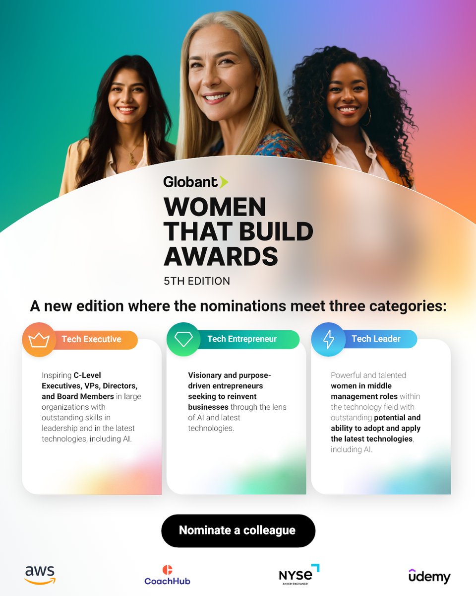 🤔 Still debating whether to nominate that inspiring woman or yourself for the #WomenThatBuildAwards? Check out the categories and choose what resonates best. 👉 globant.link/3Vw4nGo

All the women in the running are truly inspiring!

#WomenThatBuildAwards