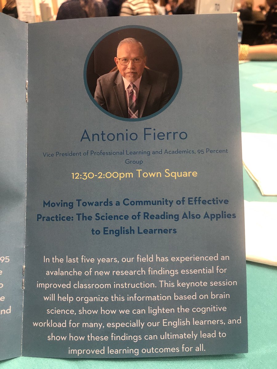 Our afternoon keynote, Antonio Fierro, has the room laughing and learning together as he presents on Moving Towards a Community of Effective Practice: The SOR also Applies to English Learners. @95percentgroup