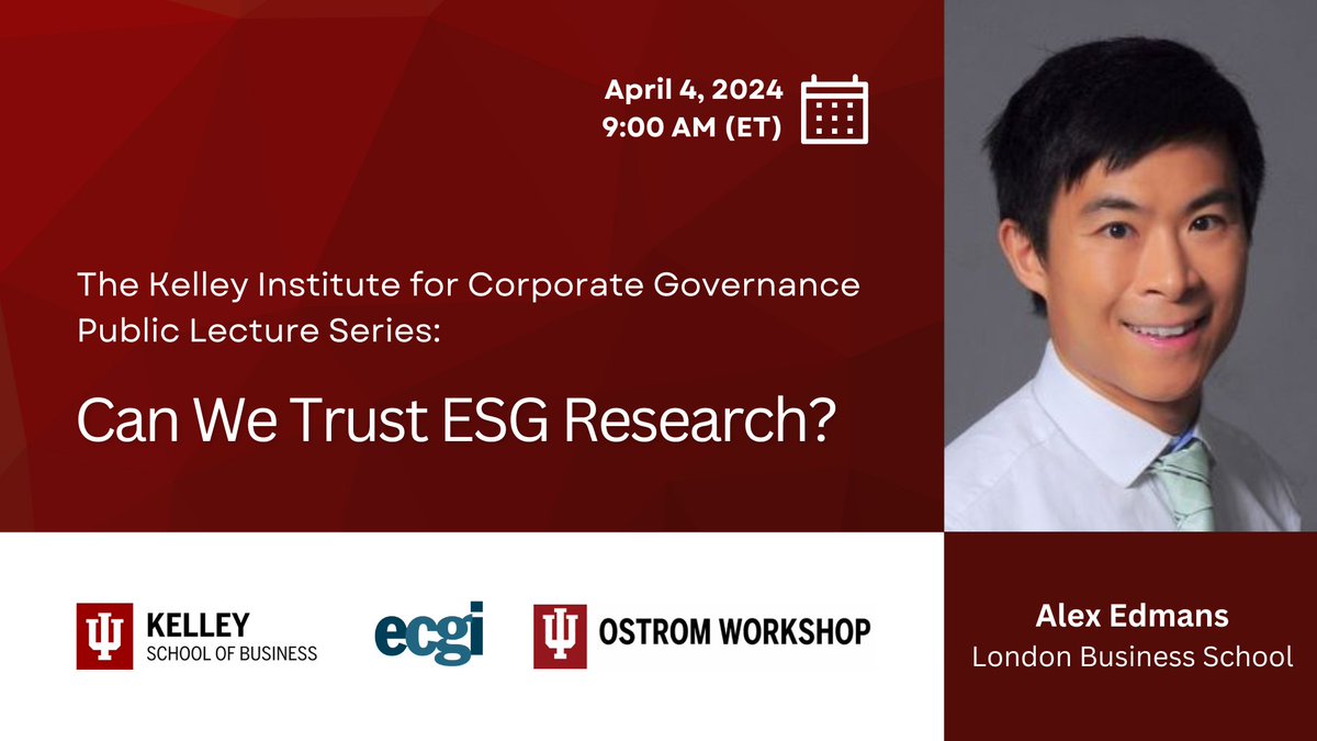 Can We Trust ESG Research? Join us for our upcoming lecture to find out! go.iu.edu/6yEv 📆 April 4 @ 9am ET | OR register to receive the recording