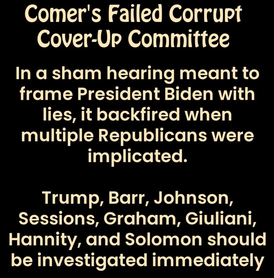 EileenLeftPA's tweet photo. @RepJamesComer 🚨Corrupt Comer is trying to deflect from his own crimes and his coverup of crimes committed by trump and kushner.
He has nothing but lies and false allegations.
#ResignComer
#ResignJordan
#GOPtheRussianPartyofTraitors
#GOPRussianAssets
#ElectionInterference https://t.co/ueeU7nWm8B