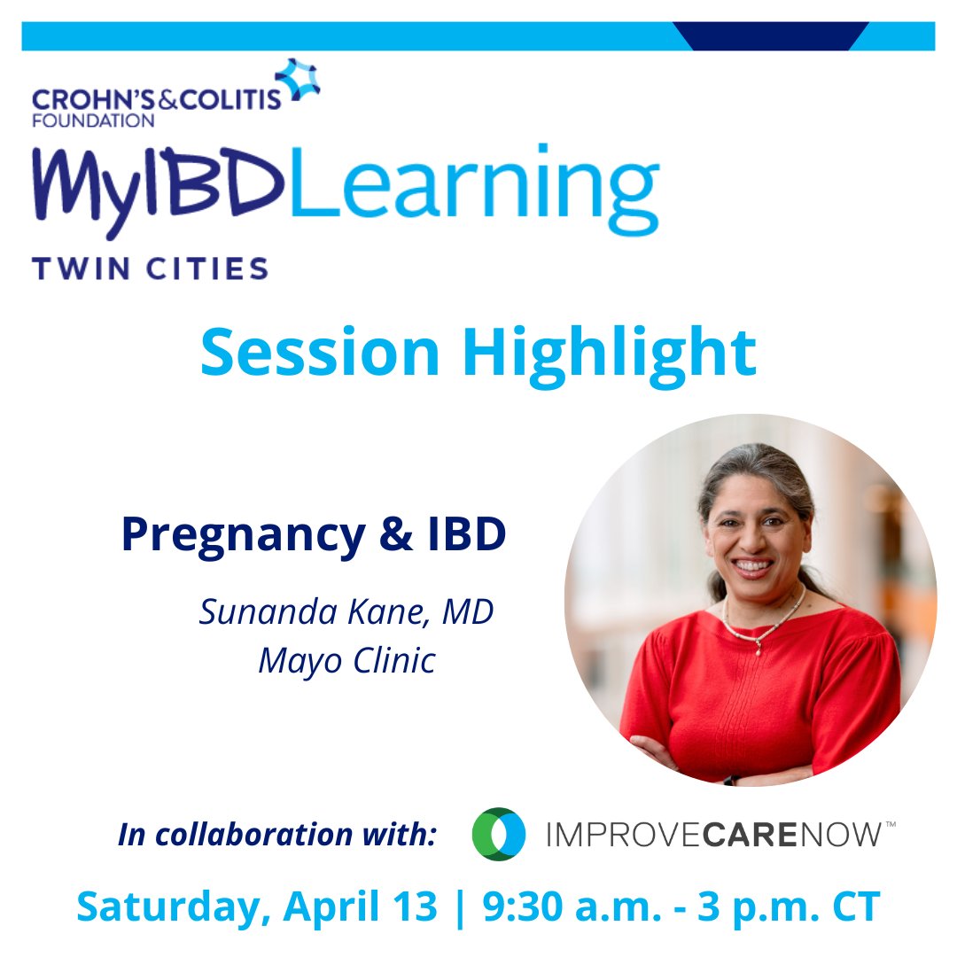 MyIBD Learning is coming to the Twin Cities on April 13! Don’t miss this day of IBD education & connection, including a session on Pregnancy & IBD by Sunanda Kane, MD. Register today for our Patient & Caregiver Conference! crohnscolitisfoundation.org/myibdlearning/…