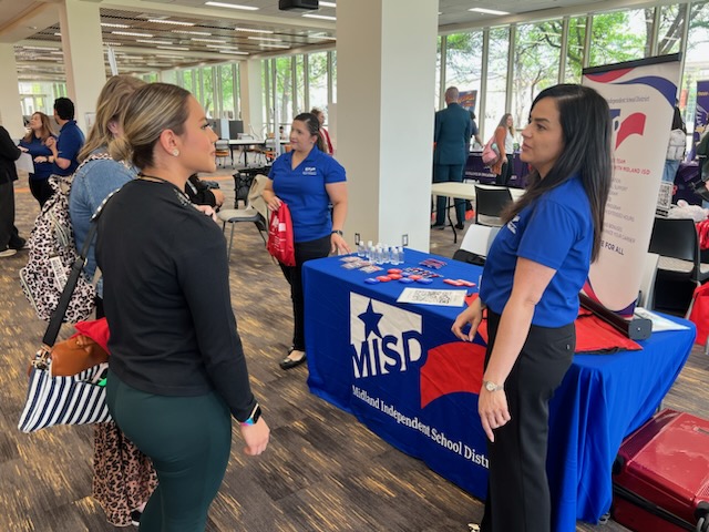 UTPB's Career Services team connected the 50 upcoming May graduates from the College of Education with 14 employers last week! Students were able to learn more about full-time teaching roles in various districts and organizations from the Permian Basin and beyond. #FalconsUp