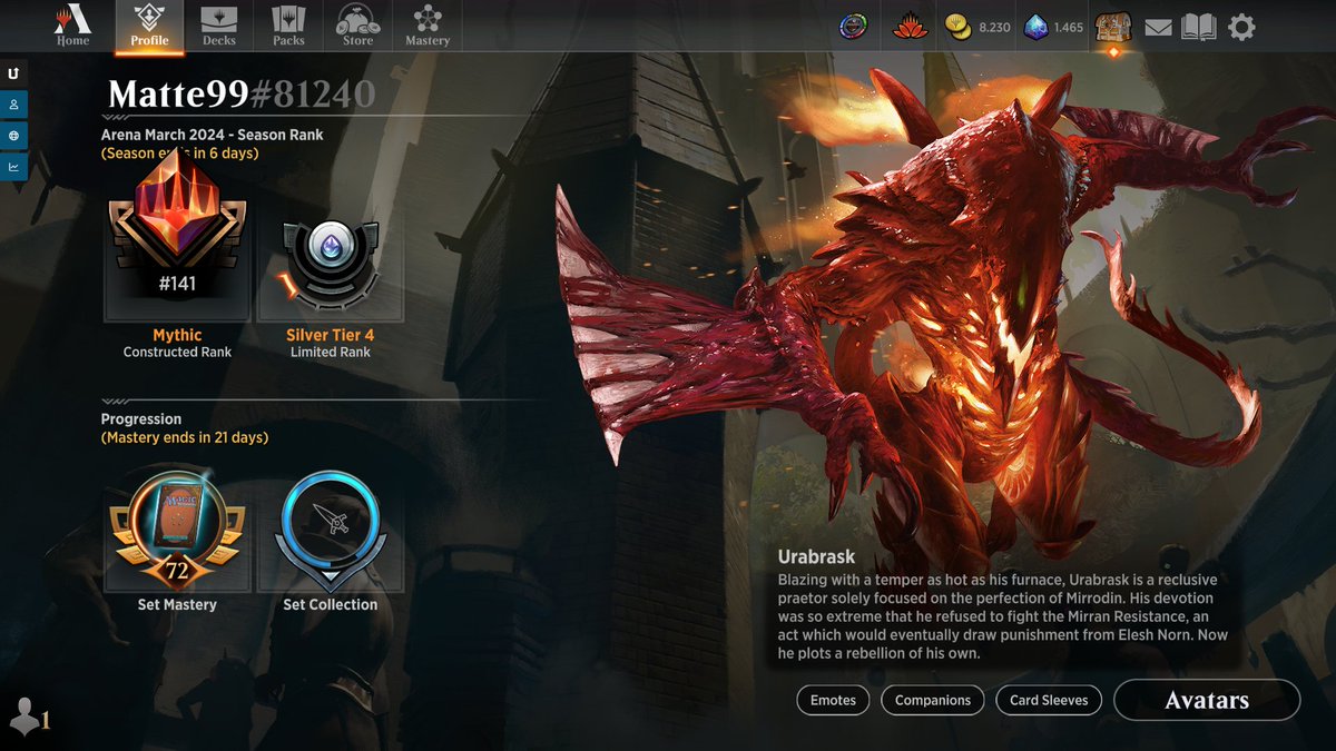 Back to MTGA, back to the top. Played until Mythic with the Abzan Yawg version by @AarniMantyla (83% wr), then got scammed by <a href="/crokeyz/">Stephen Croke</a> and added the Sam-Cat combo (92% wr). Deck is insane, by far the best deck in Historic.
<a href="/mtgazone/">MTG Arena Zone</a> <a href="/ArenaDecklists/">Arena Decklists</a> <a href="/fireshoes/">Robert Taylor🔥</a> <a href="/MTGdecks/">MTGdecks.net 🔥</a>