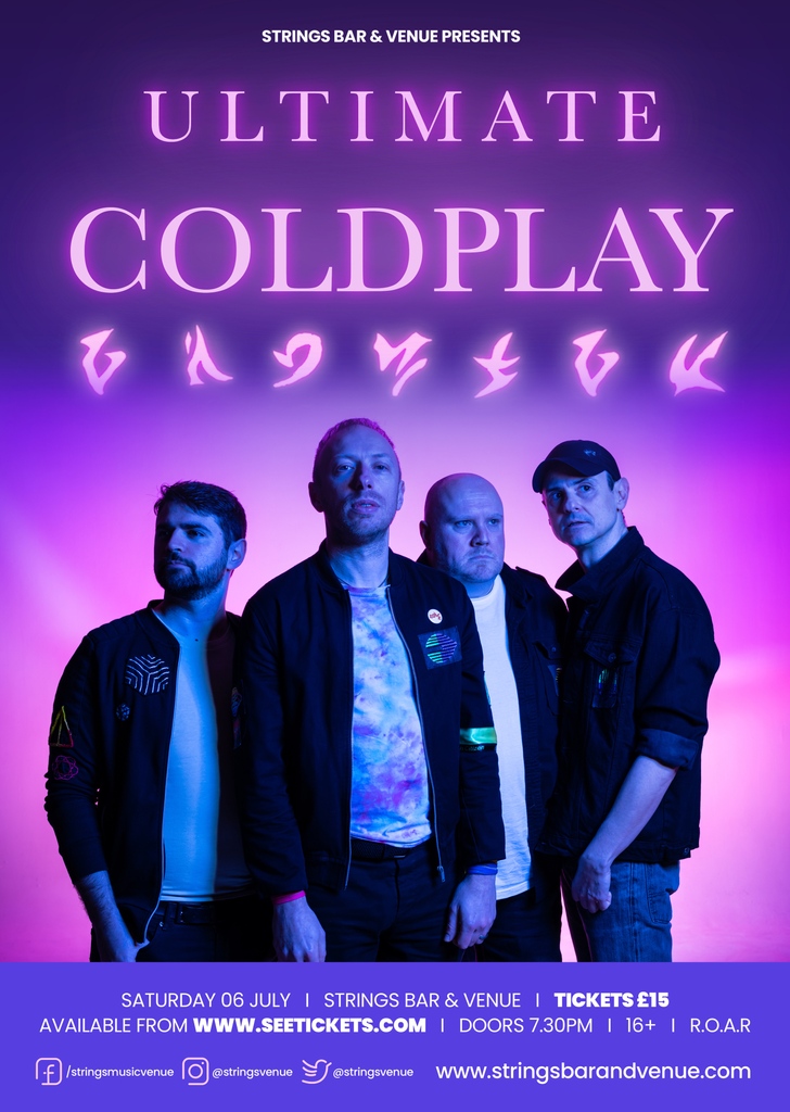 One of our favourites, and one of the best tribute acts around 'Ultimate Coldplay' are returning to Strings on Saturday the 06th of July 2024!⁠

Every time these guys play Strings, the place is electric! It's also guaranteed to sell out, so don't hesitate on buying your tickets!