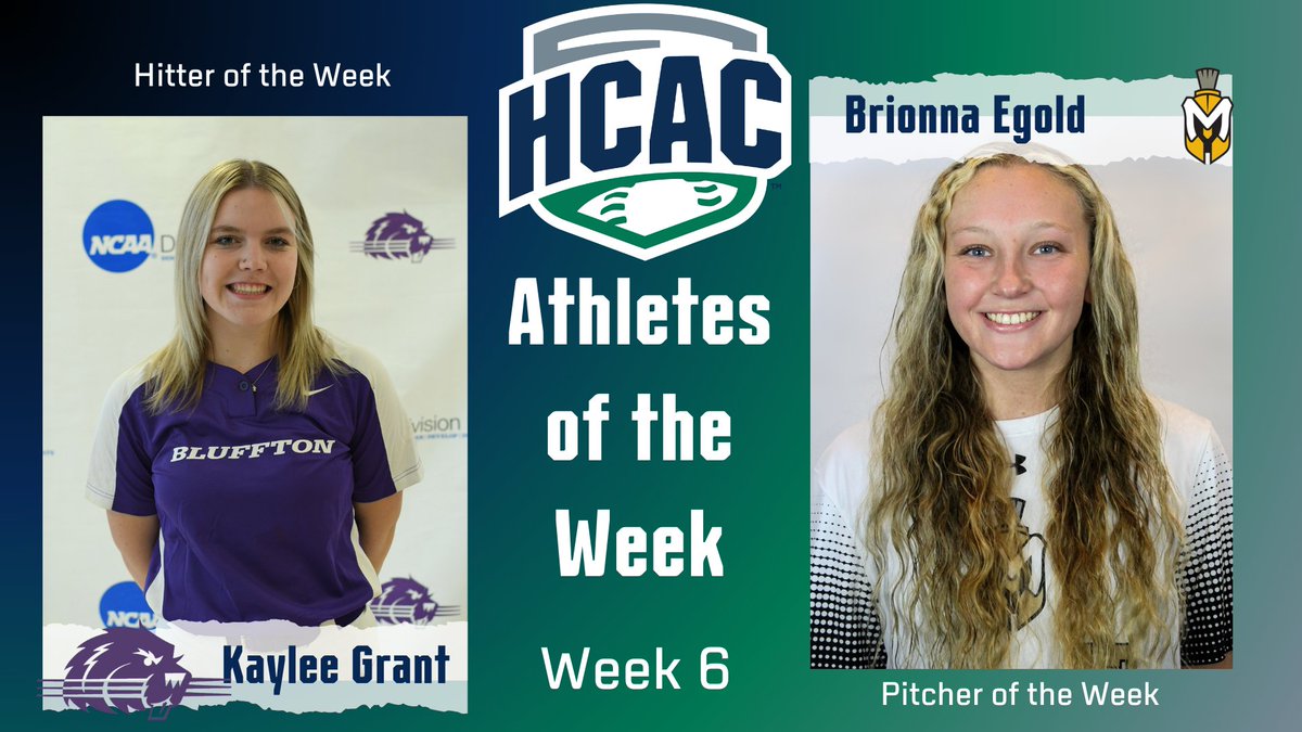 HCAC Softball | Athletes of the Week

Congrats to the Softball Athletes of the Week:
Pitcher: Brionna Egold, <a href="/MUSpartans/">Manchester University Athletics</a>
Hitter: Kaylee Grant, <a href="/BlufftonSports/">Make Capital</a>

Full Release: tinyurl.com/yek5skdk

#TheHeartofD3 | #D3Softball