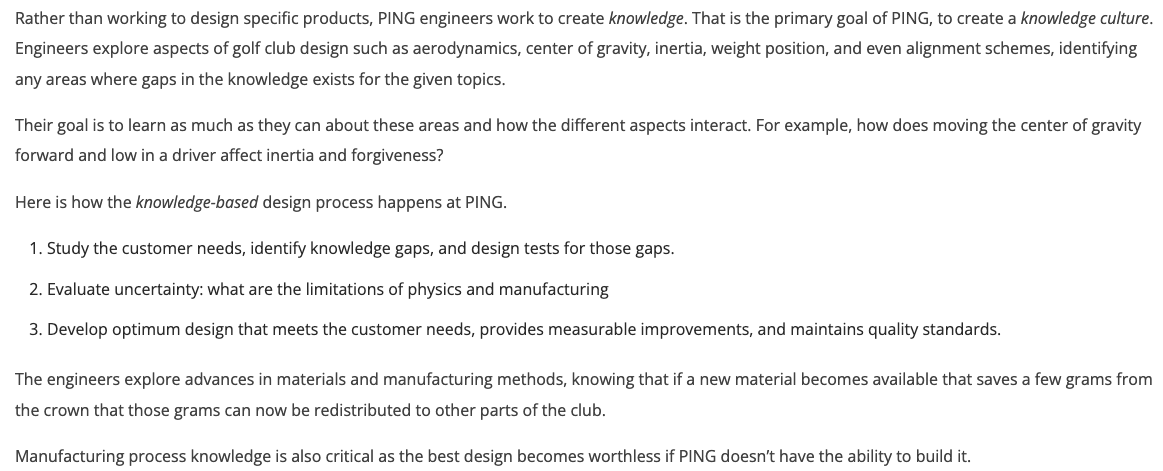 ysjtang's tweet photo. "PING's approach to equipment starts with knowledge, and then the products emerge from that knowledge."

That's just awesome engineering, and probably a reason why they make some of the best clubs on earth. https://t.co/f2mtHlHzuT