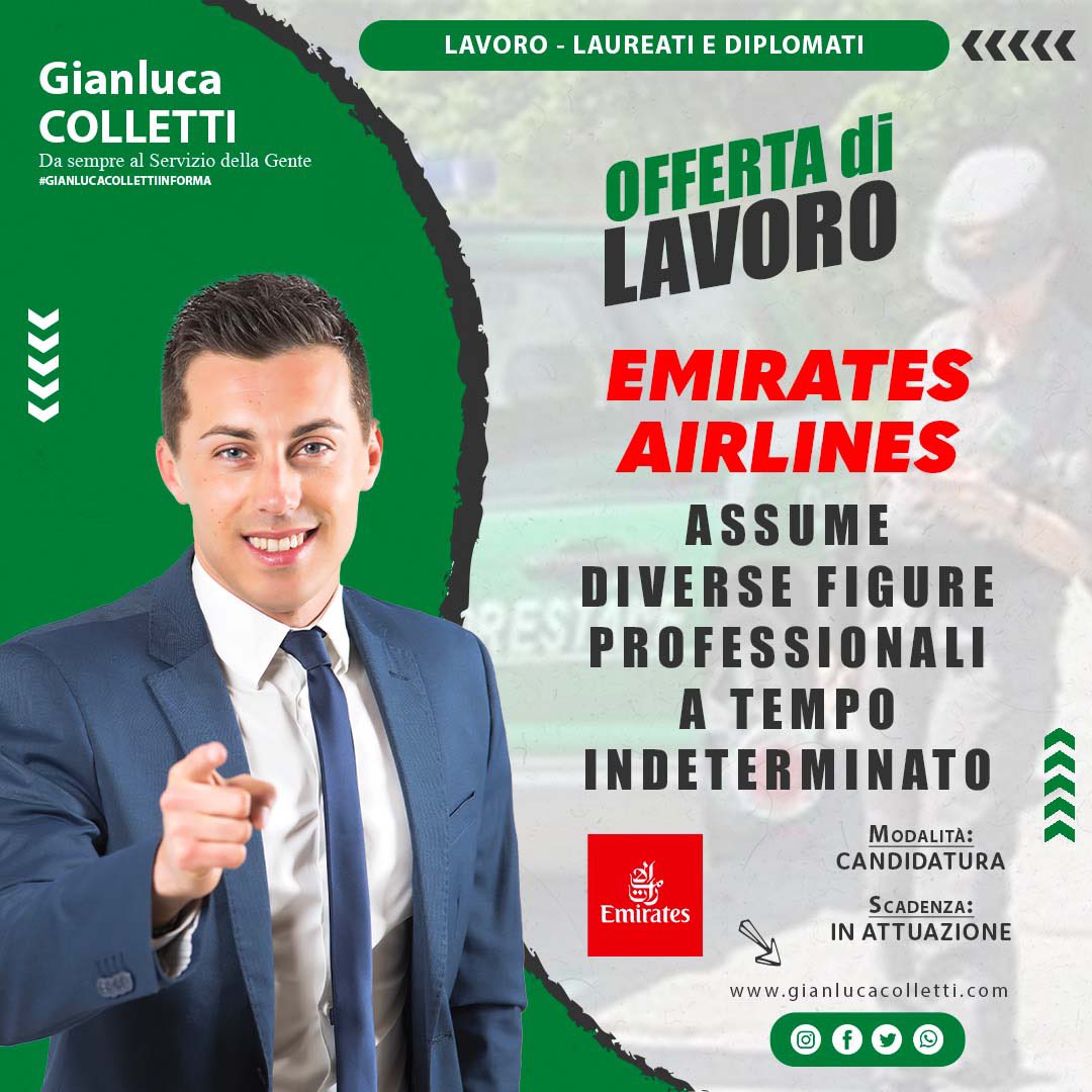 #EMIRATESAIRLINE - #Assume diverse figure professionali a #tempo #indeterminato. #gianlucacollettiinforma
👉🏻 gianlucacolletti.com/galleriagianlu…