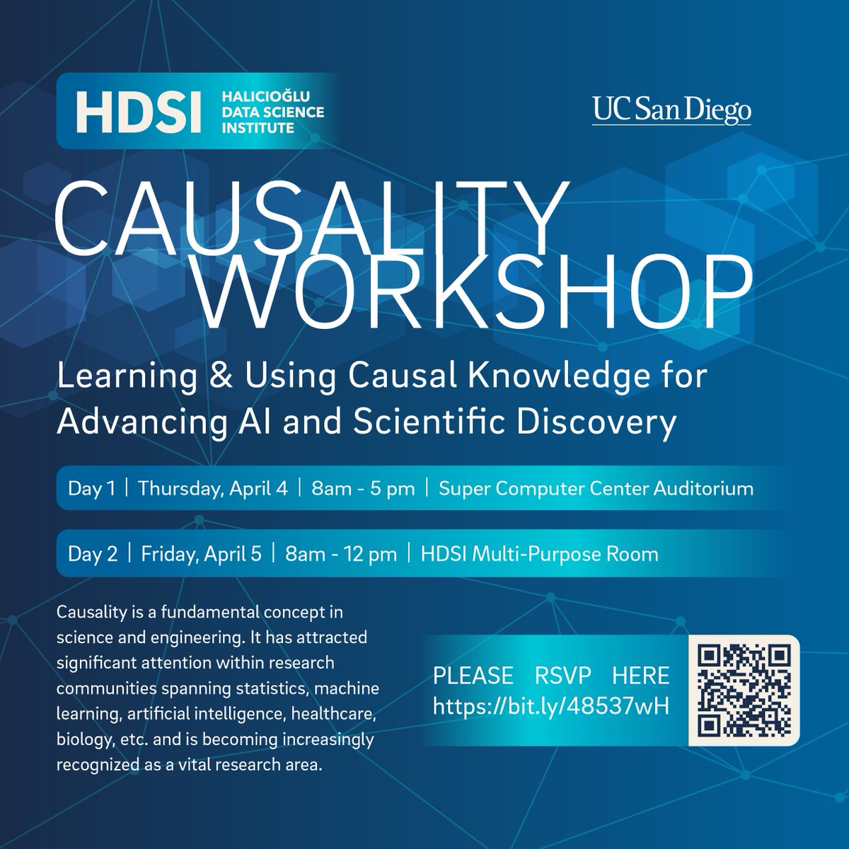 Join us for the Causality Workshop by HDSI, UC San Diego📊! Dive into the exciting world of causal knowledge and its applications in AI and scientific discovery. RSVP now! #Causality #DataScience #AI #UCSD #HDSI #Workshop