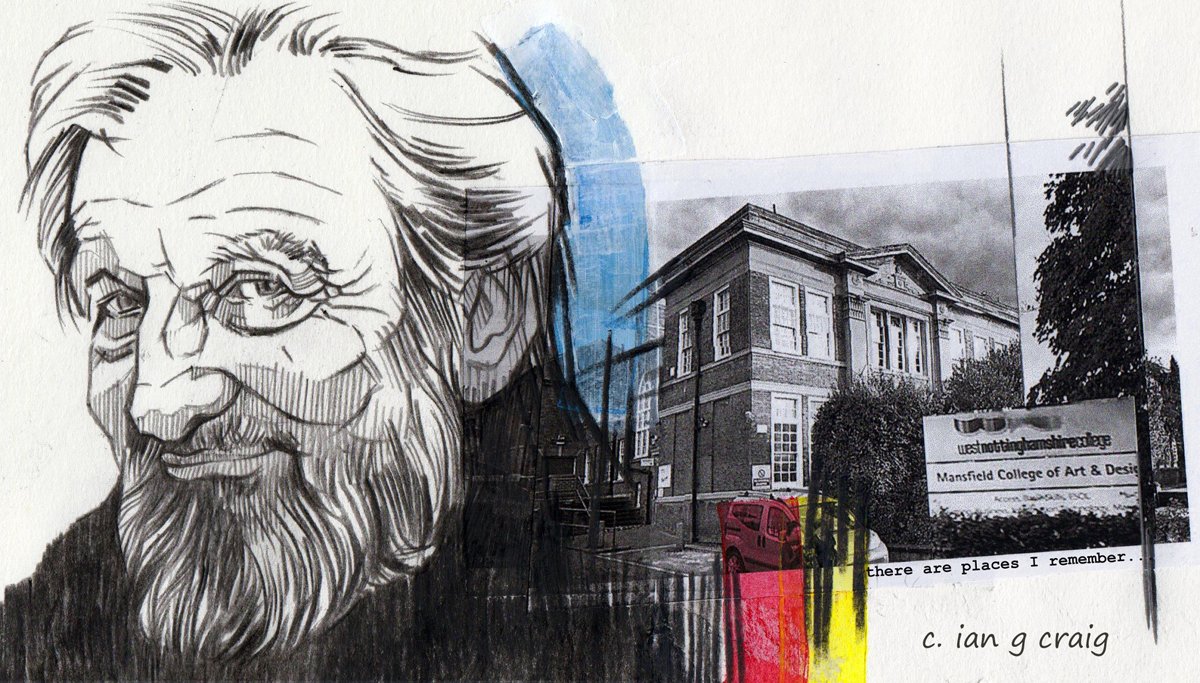 #Sketchbook. #DearDiary: The #art college I attended for my 1st year of studies, has now been demolished. Yes, I know, “all things must pass”. Portrait is of Philip Muirden, Welsh artist & my tutor. A keen believer in drawing, to whom I owe a lot.