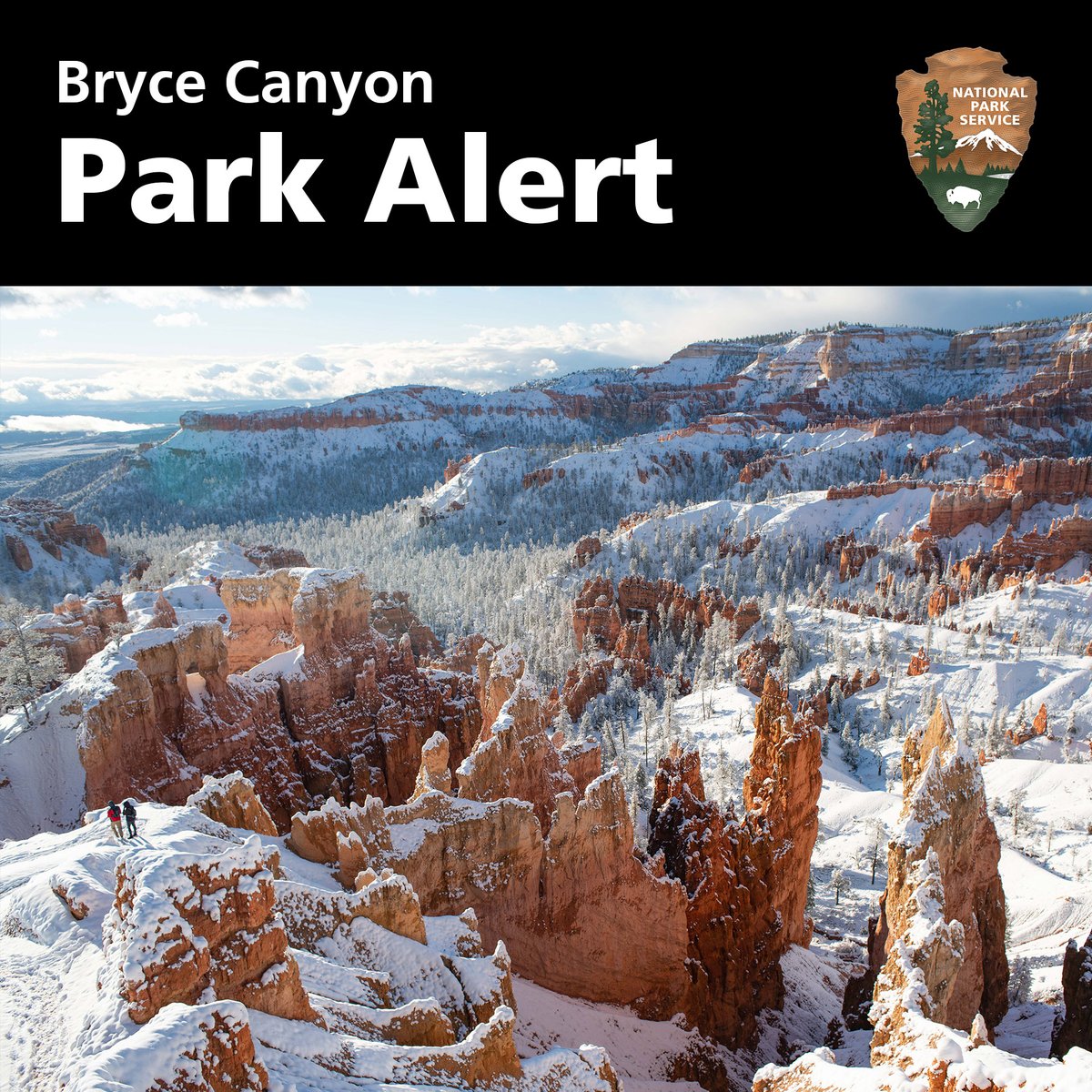 The main park road is fully open to Rainbow Point (Mile 18 of 18). During snowstorms the road may temporarily close at Mile 3 for snowplow operations.