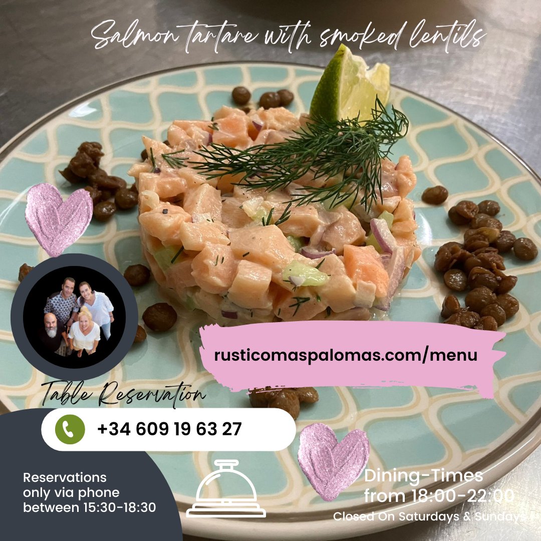 RusticoTapas's tweet image. Salmon tartare with smoked lentils - the hidden new star is ready to be discovered this week rusticomaspalomas.com/menu