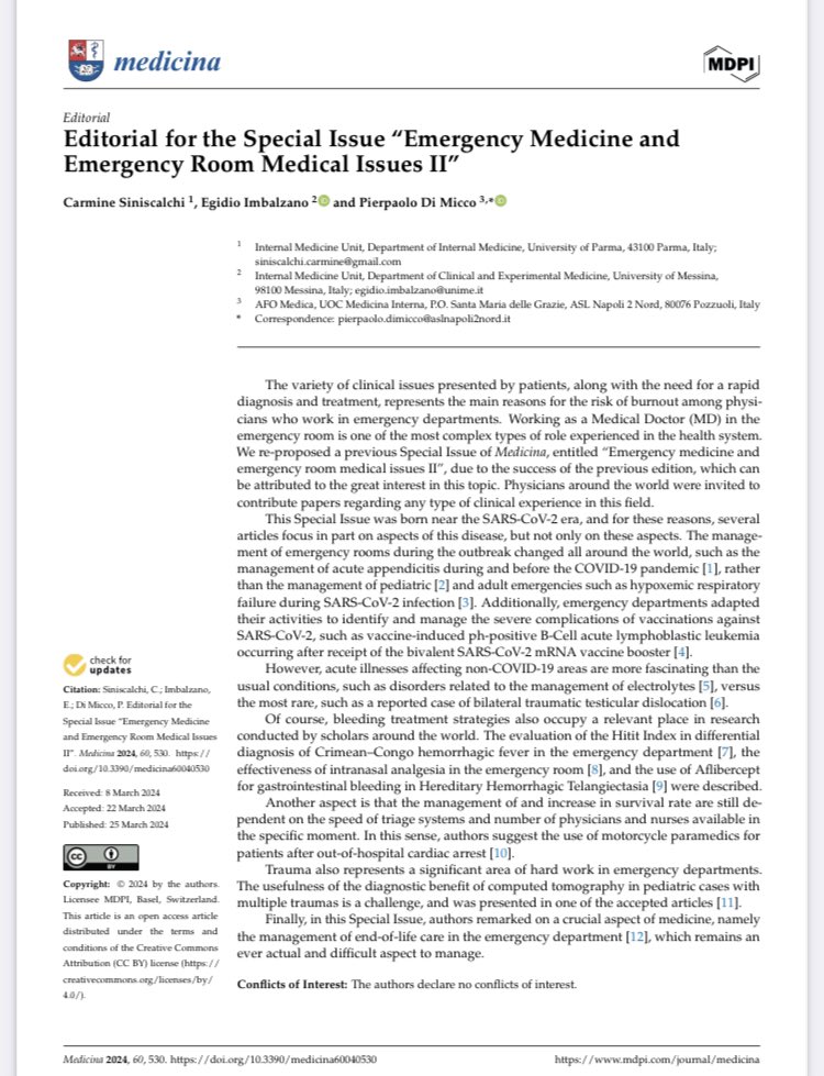 A further #editorial to close a hard special issue on #emergencymedicine for @MdpiMedicina Including comments on several intriguing articles