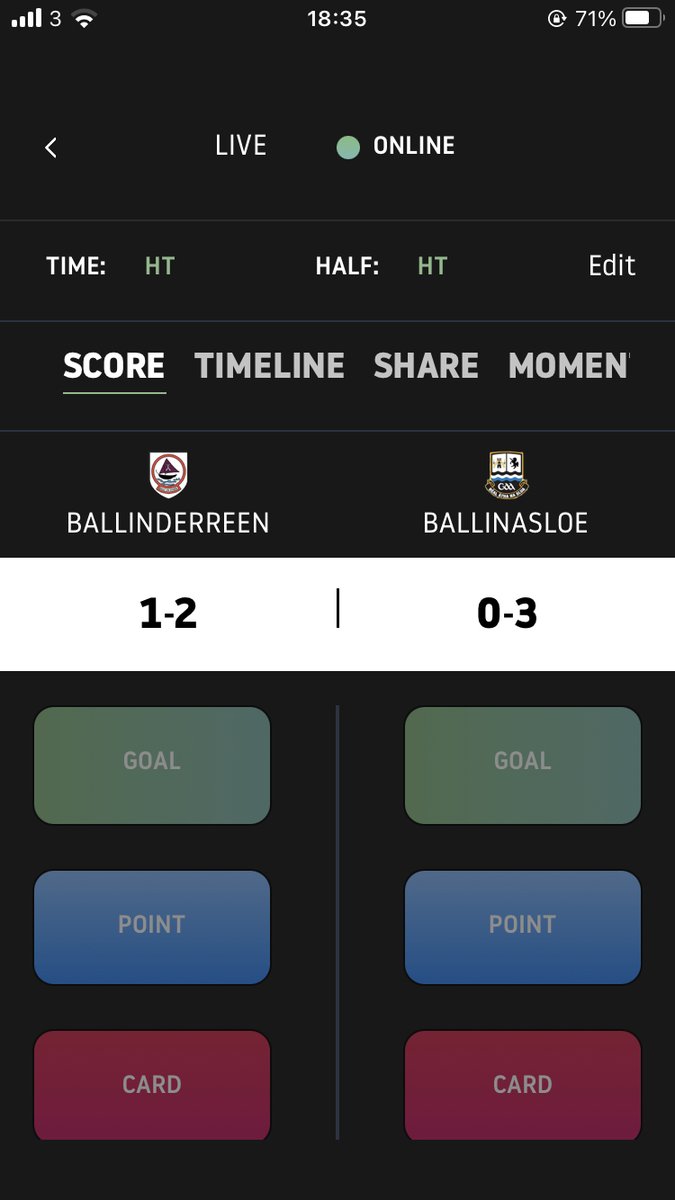 Camogie League Halftime Score: @BallinderreenG 1-2 Ballinasloe 0-3 Follow updates on @WhatstheScor #ballinderreen #ballinderreencamogie #camogie