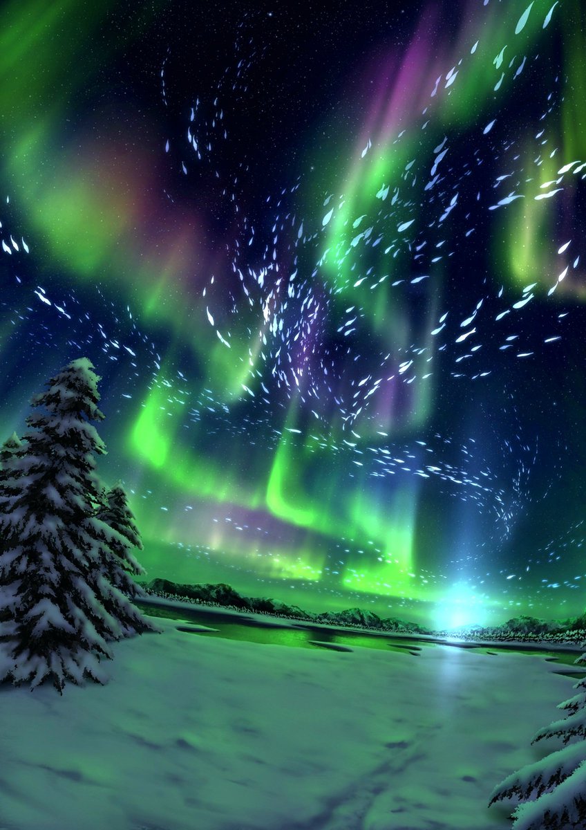 A aurora-themed doodle I did months ago, but can't seem to get it done. Want to add more stuff here and there, but not make it too cluttered. Maybe after my Asia-Trip I'll get some gud ideas.
One day I'll see some aurora in person, too!

#doodle #drawing #scenery #aurora #krita