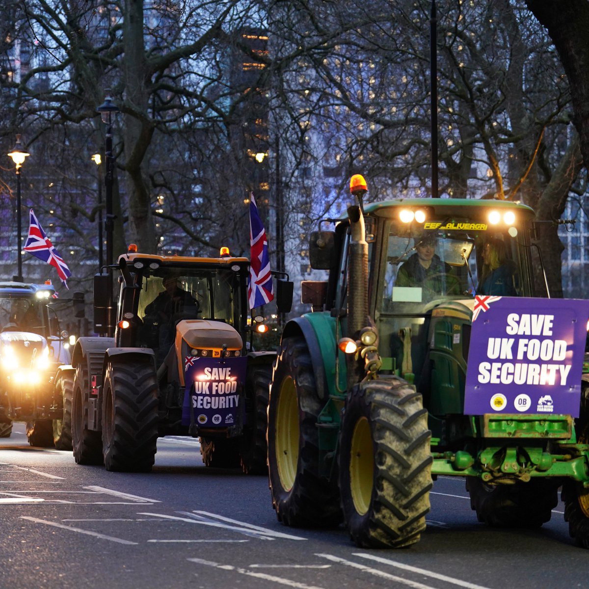 Farmers hit Westminster to protest. Nice to see a protest in Britain actually flying our own flag, isn't it?