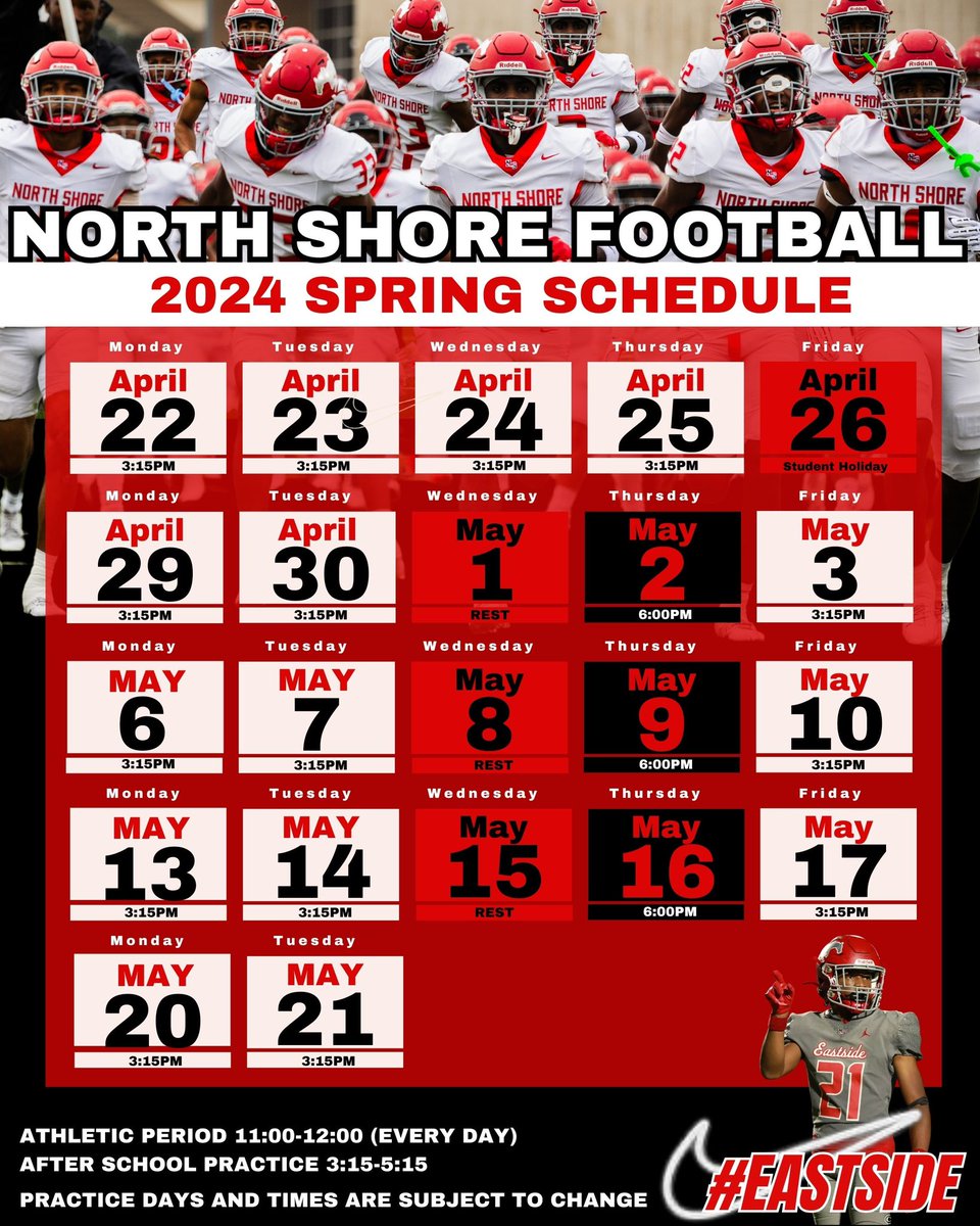 🚨North Shore spring 🏈 schedule 🔒 in the dates. 🔥 #eastside #ETRTW