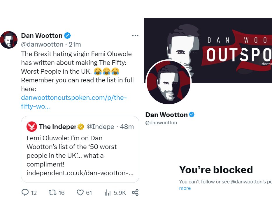 I genuinely don't know what's more pathetic... Dan Wootton making a list ranting about all the people he doesn't like... Him making up insulting nicknames for all of them... Or doing all of the above while hiding behind the block button.👀 Did nobody ever hug @DanWootton?