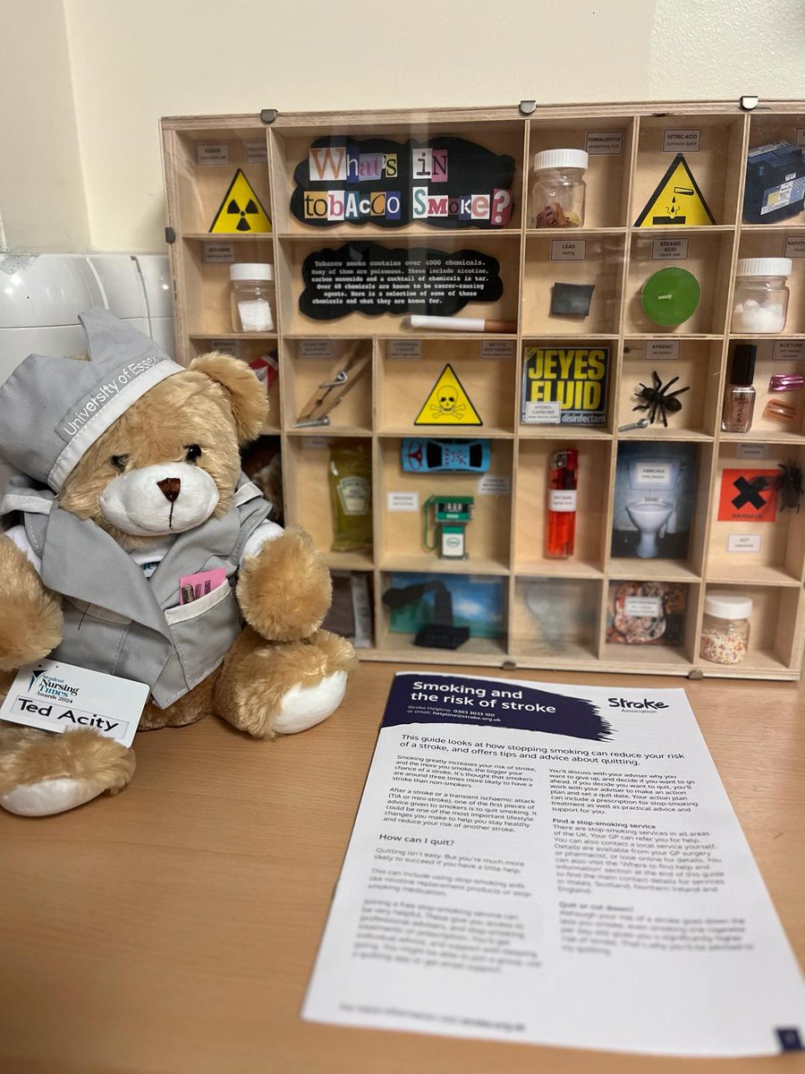 Ted spent the day with the stroke team, learning about the harmful effects of tobacco smoke and its link to stroke. He diligently took notes on his notepad! @NursingTimes #SNTABear