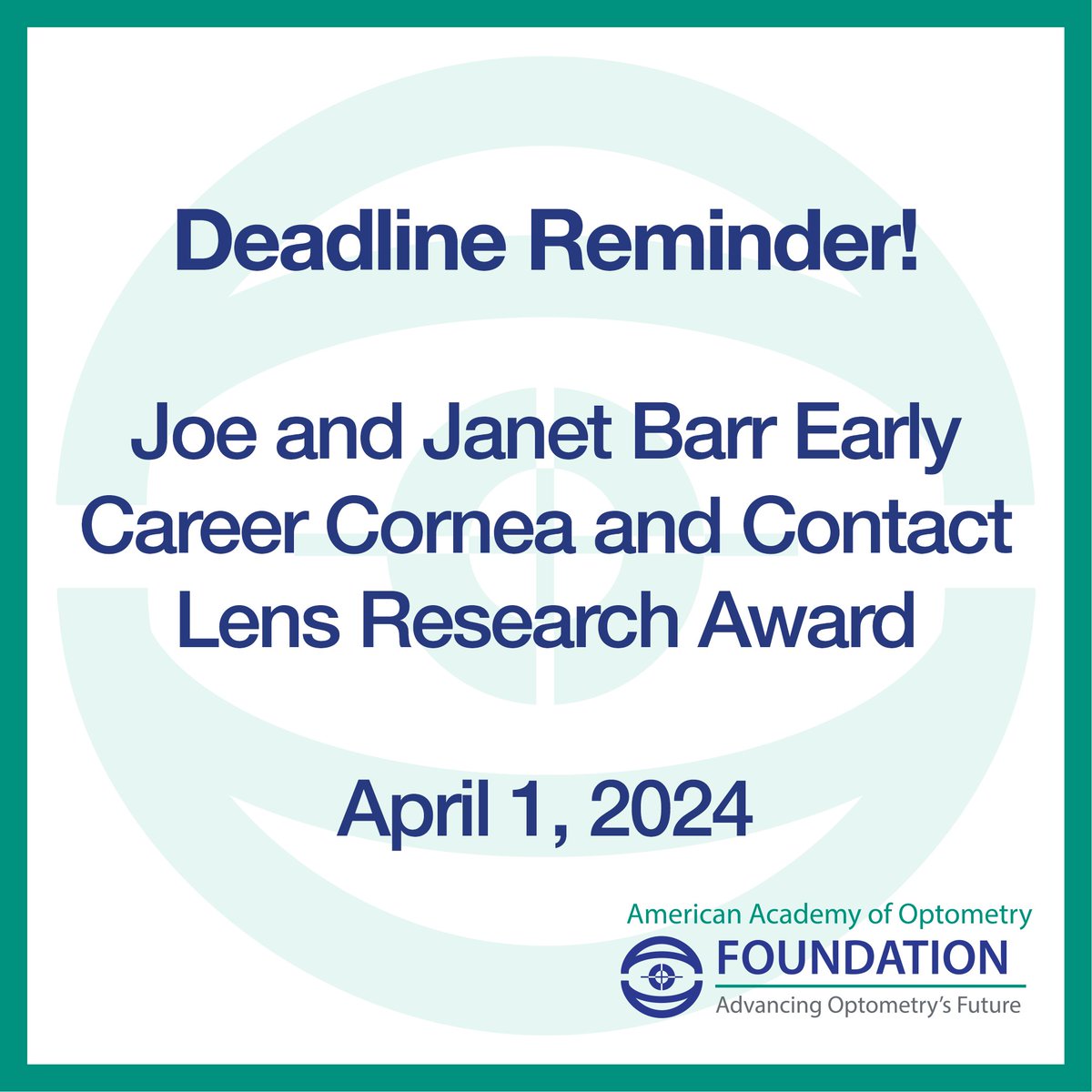 The deadline to submit your application is approaching. Get your applications in by April 1. Click here for information and to apply: bit.ly/3y1Sf33 #optometry #fellows