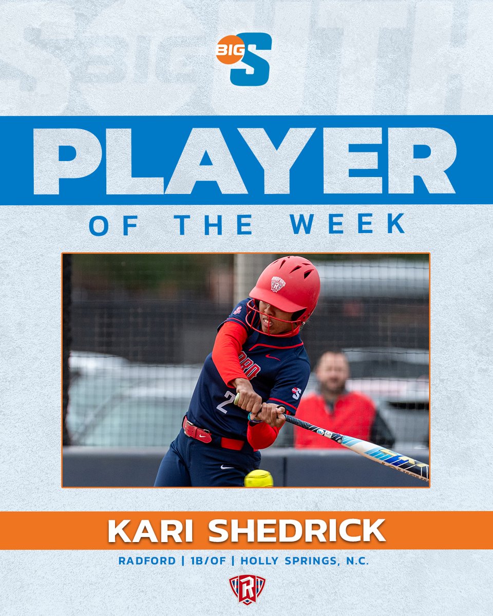 She batted .462 with three home runs, one double, four runs scored and eight RBIs 🔥

<a href="/RadfordSoftball/">Radford Softball</a>'s Kari Shedrick is the #BigSouthSB Player of the Week!