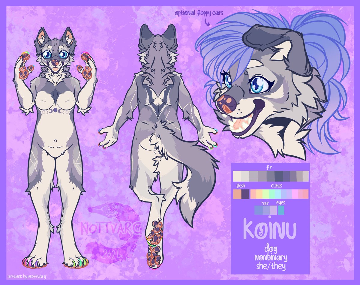 Reference sheet for a Telegram client! What a pretty baby 💜

#furryart #fursona #referencesheet #refsheet #furryanthro #nottvarg